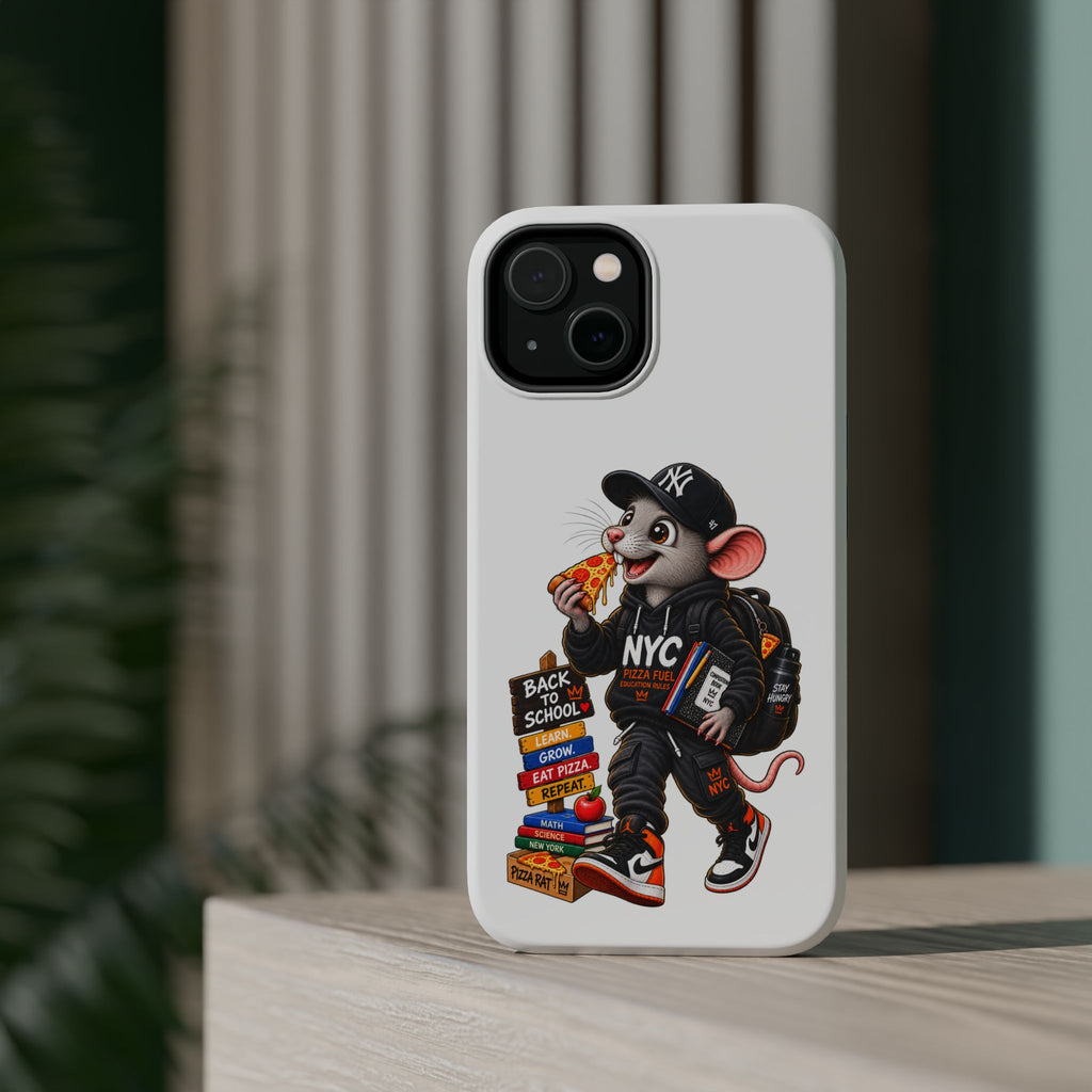 NYC Street Rat Phone Case – Magnetic Impact-Resistant iPhone Case with Back-to-School Pizza Design