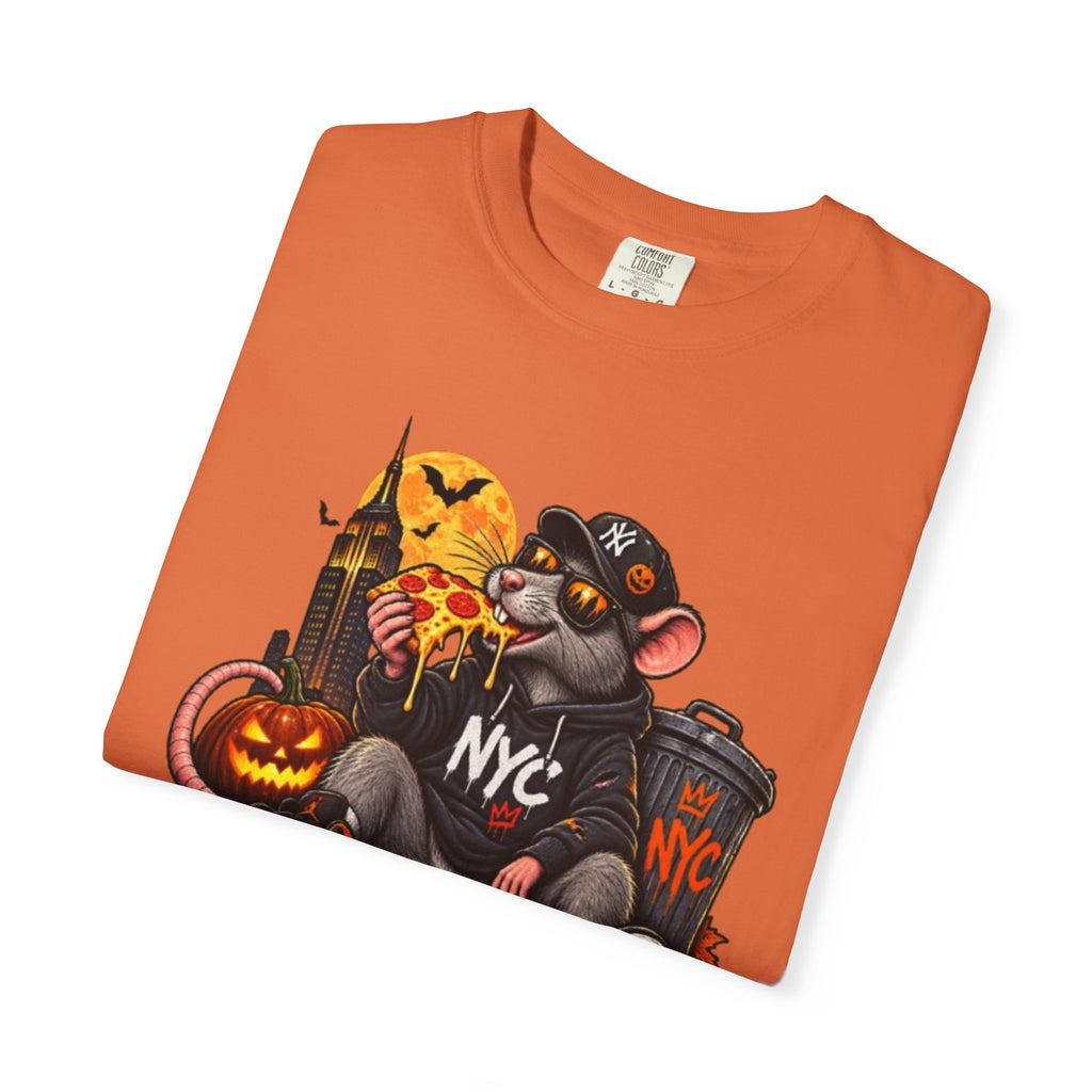 NYC Pizza Rat Halloween T-Shirt — Cute Urban Rat with Pizza & Pumpkins