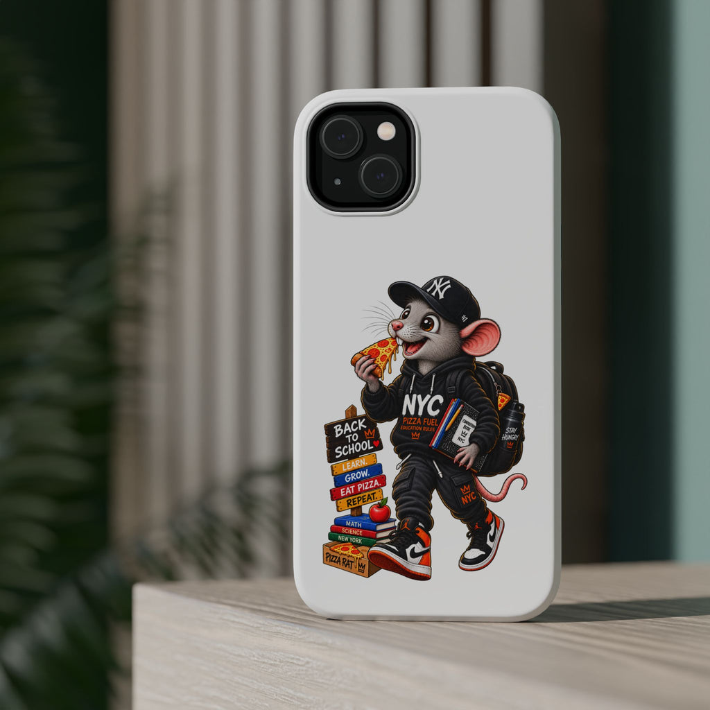 NYC Street Rat Phone Case – Magnetic Impact-Resistant iPhone Case with Back-to-School Pizza Design