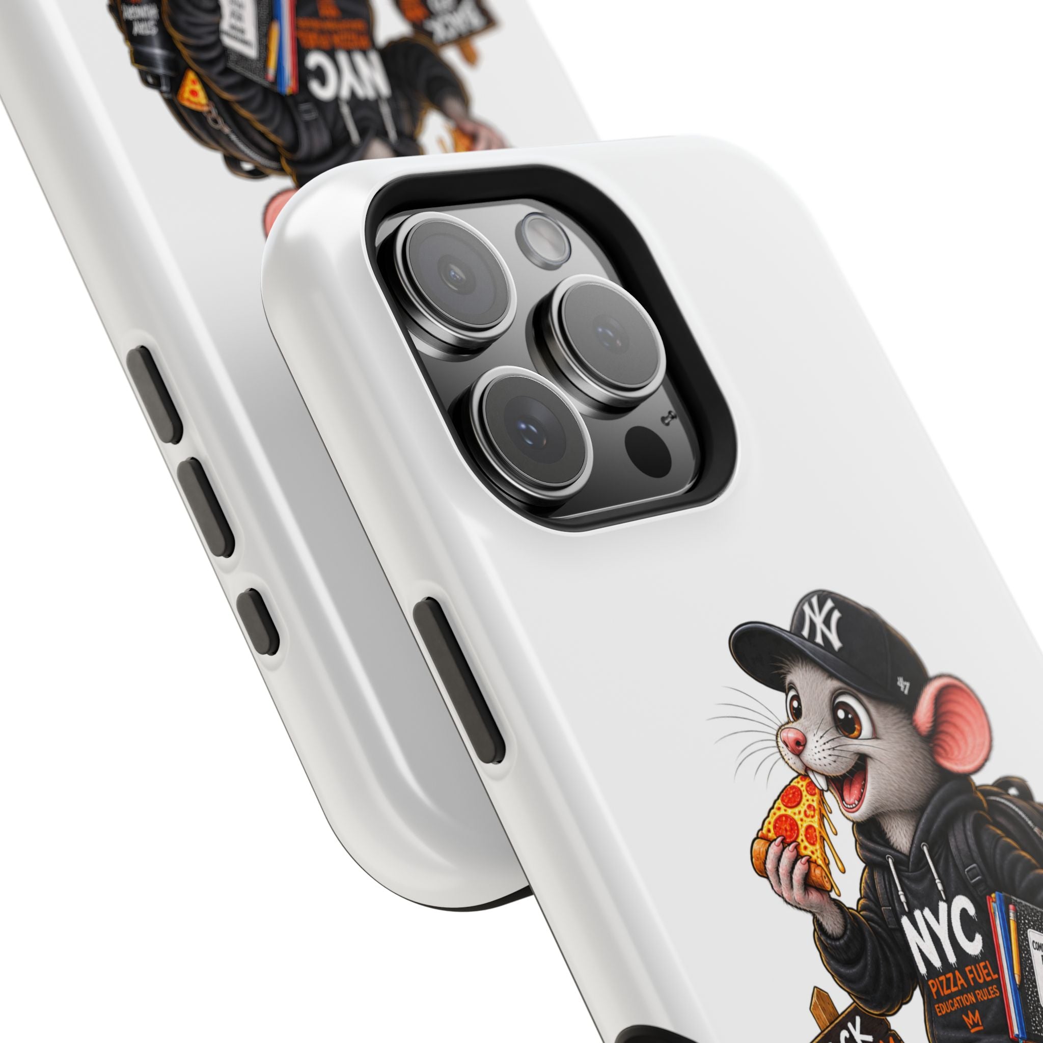 NYC Street Rat Phone Case – Magnetic Impact-Resistant iPhone Case with Back-to-School Pizza Design