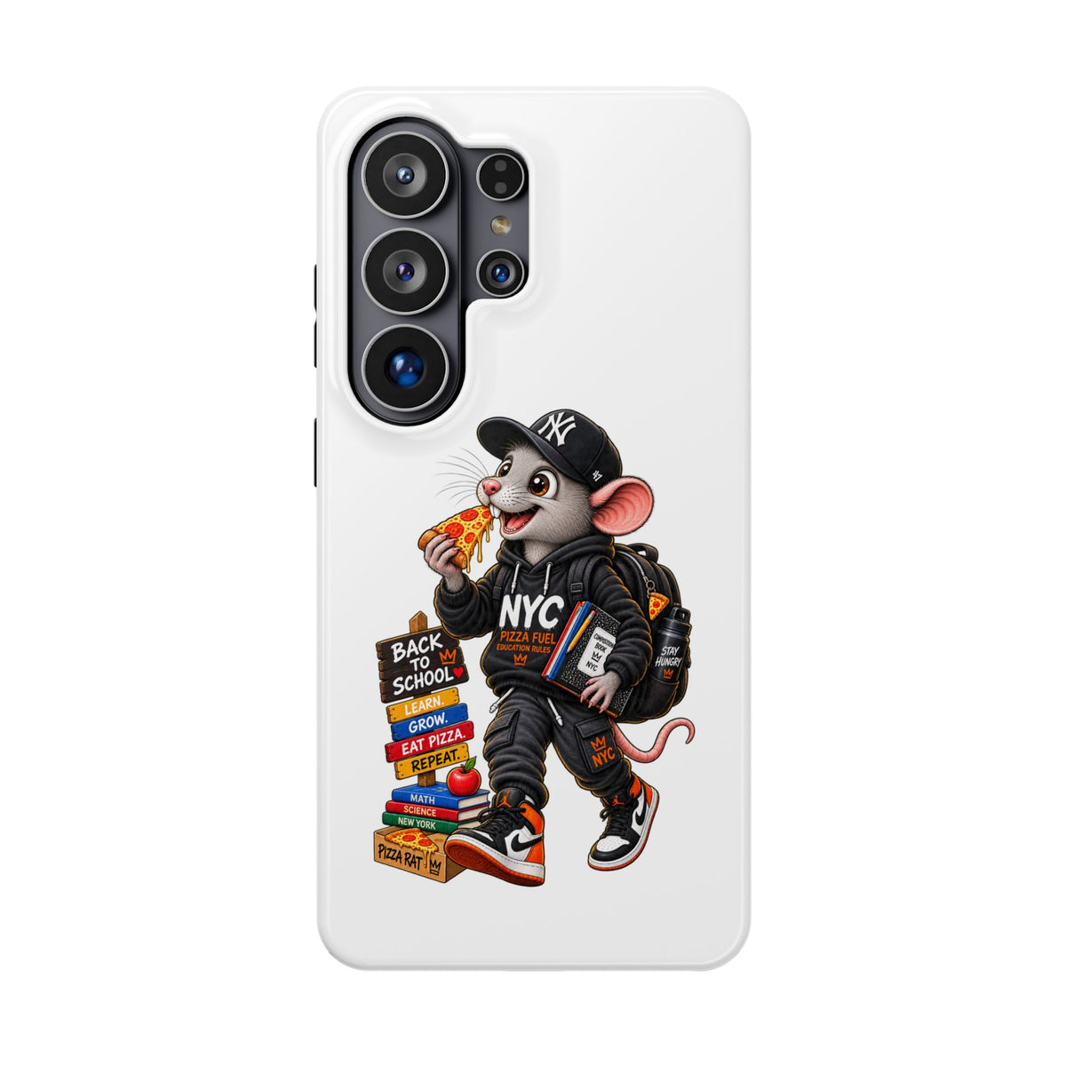 NYC Street Rat Phone Case – Magnetic Impact-Resistant iPhone Case with Back-to-School Pizza Design