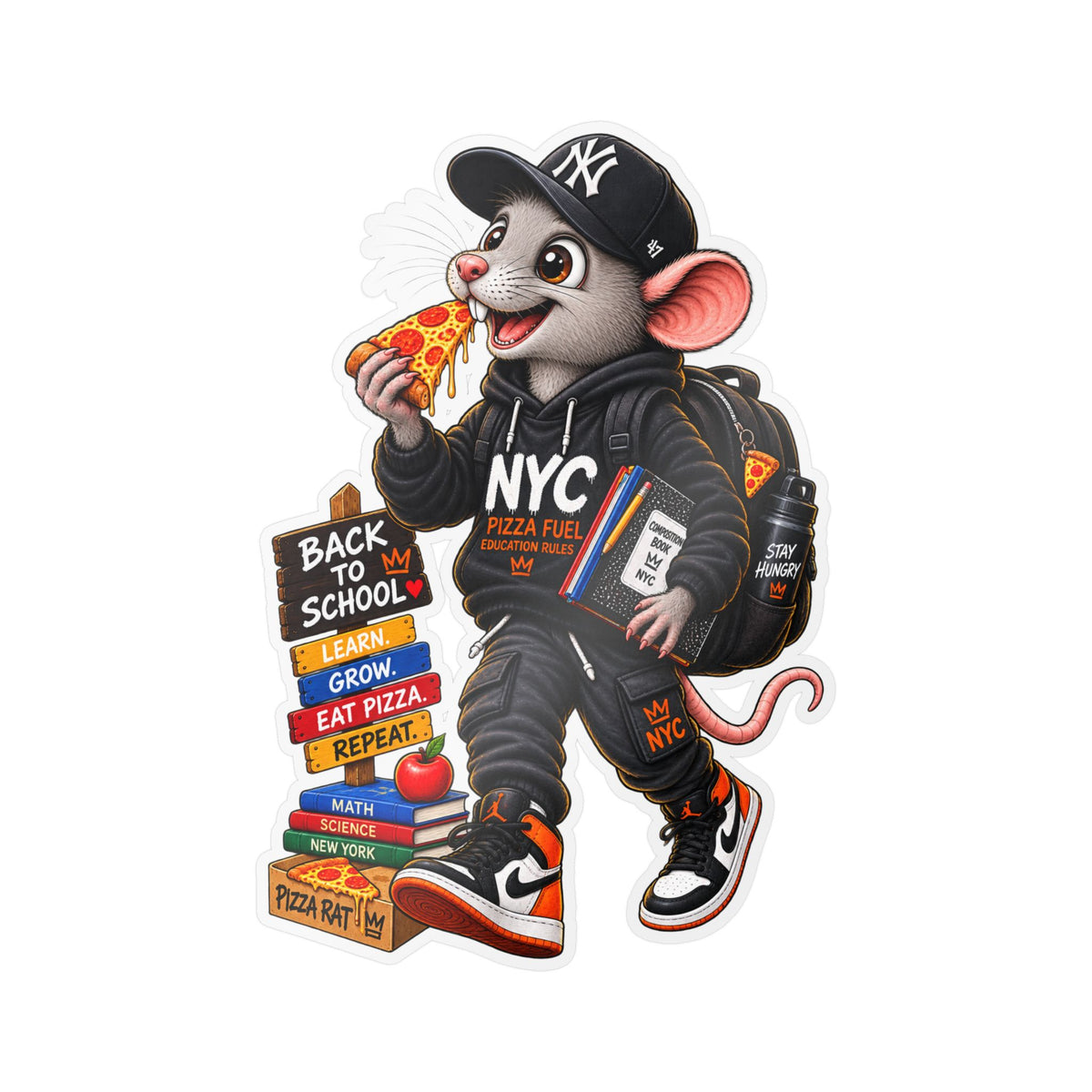 NYC Pizza Rat Sticker — Cute Streetwear Mouse Vinyl Decal (Kiss-Cut)
