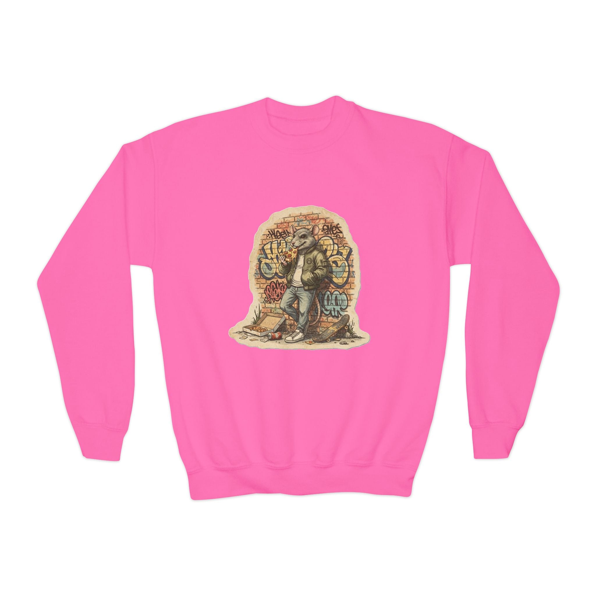 Youth Crewneck Sweatshirt — Vintage Explorer NY Rat Graphic