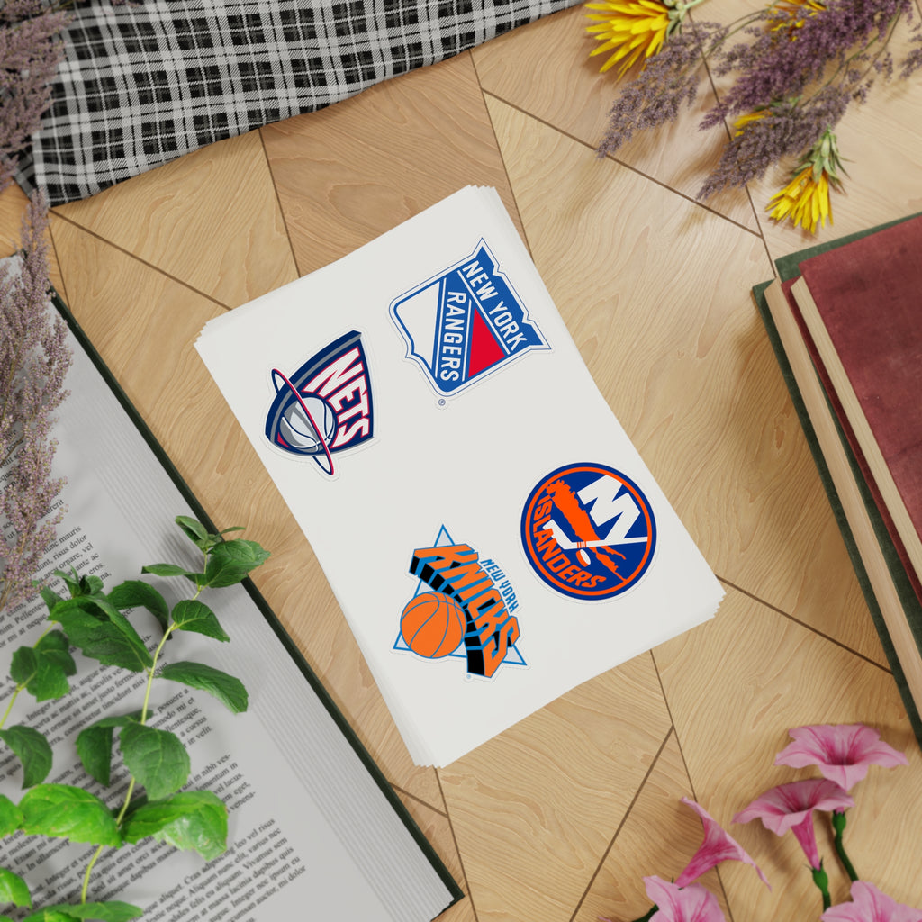New York Hockey & Basketball Team Sticker Sheet – 5pcs (Rangers, Islanders, Nets, Knicks)