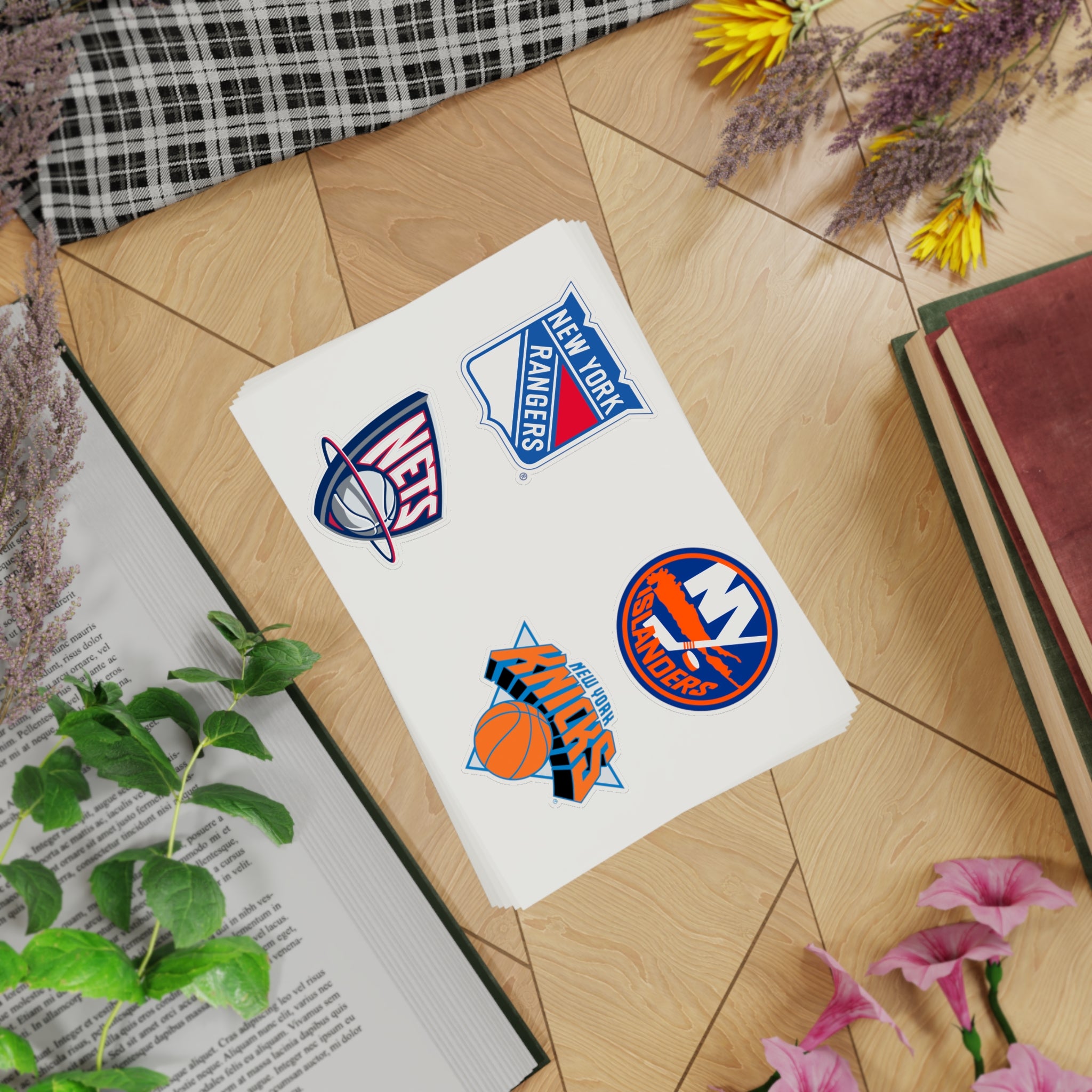 New York Hockey & Basketball Team Sticker Sheet – 5pcs (Rangers, Islanders, Nets, Knicks)