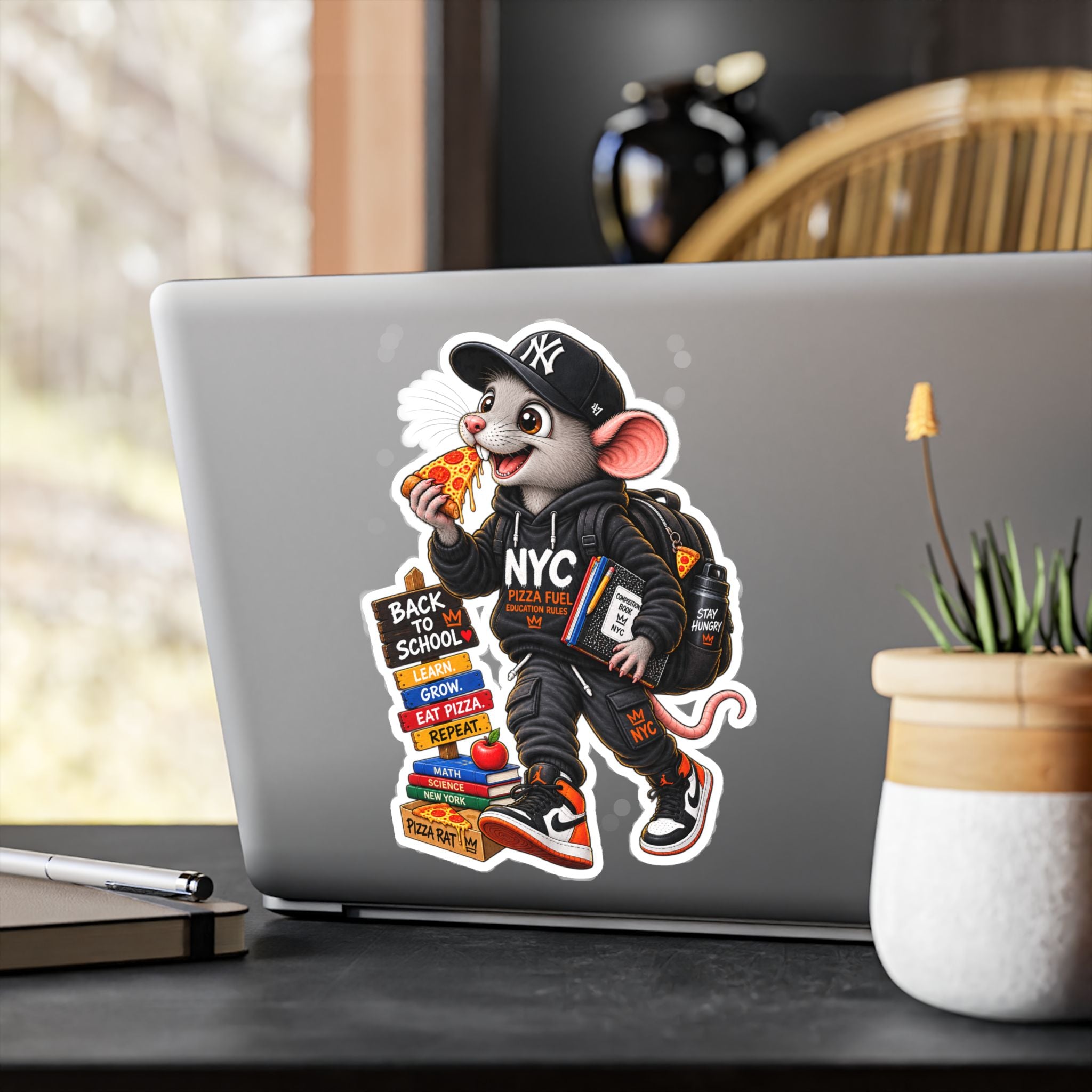 NYC Pizza Rat Sticker — Cute Streetwear Mouse Vinyl Decal (Kiss-Cut)