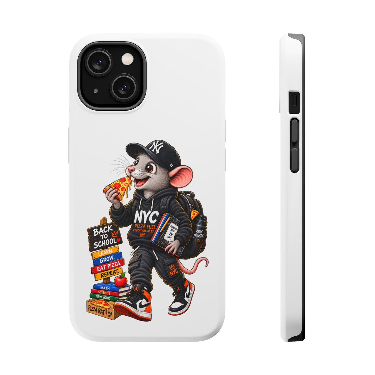 NYC Street Rat Phone Case – Magnetic Impact-Resistant iPhone Case with Back-to-School Pizza Design