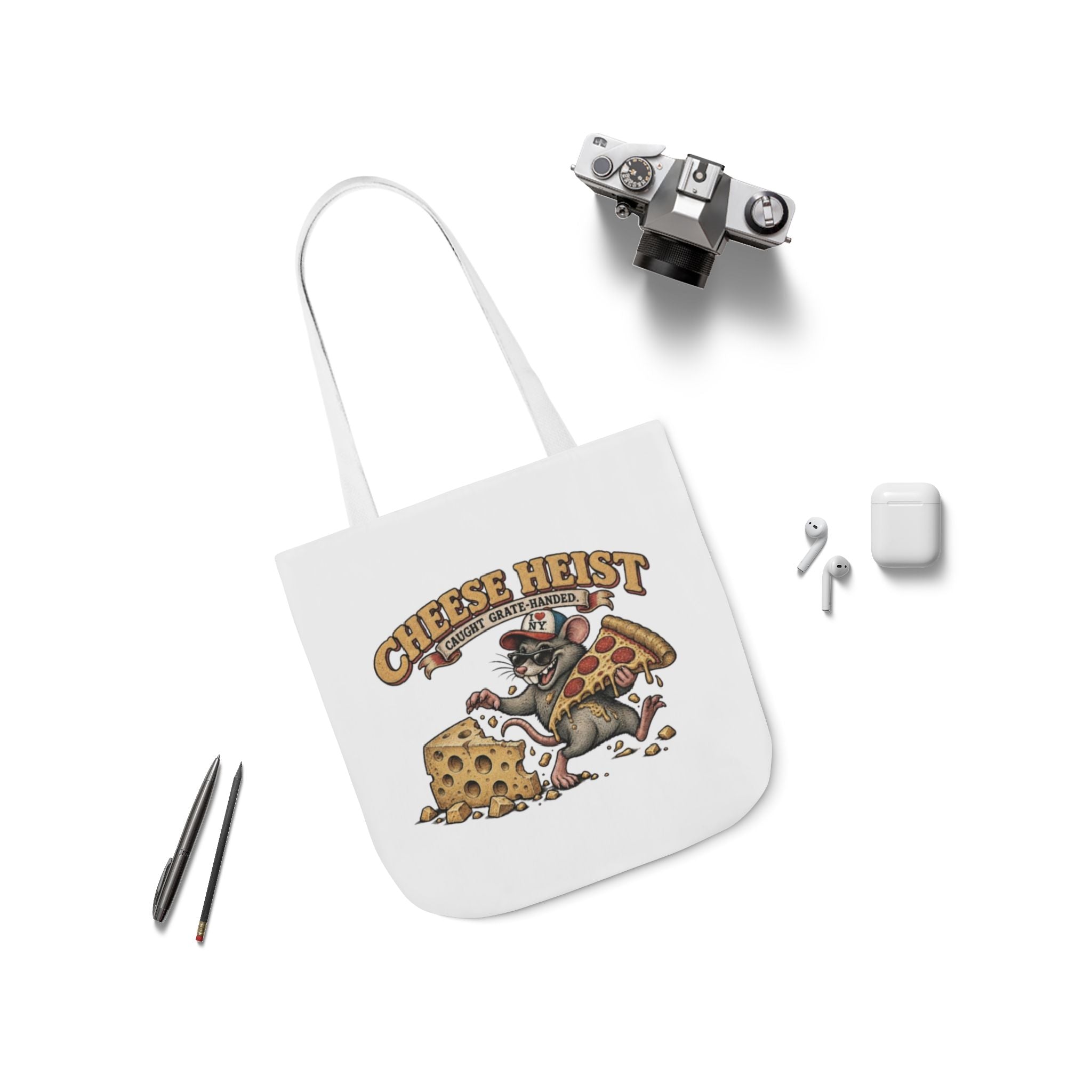 Cheese Heist Canvas Tote - Funny Mouse & Pizza Grocery Bag
