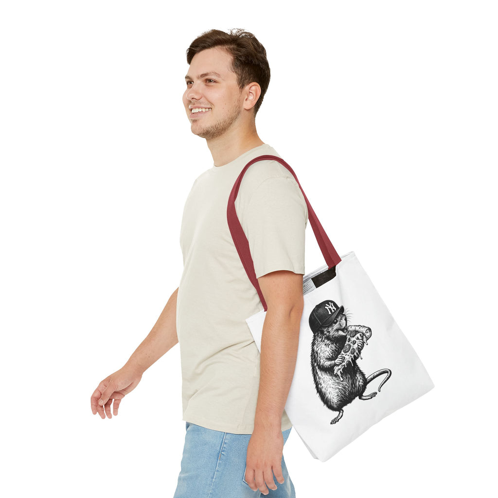 Pizza Rat Tote Bag — Cute NYC Rat Eating Pizza Canvas Tote