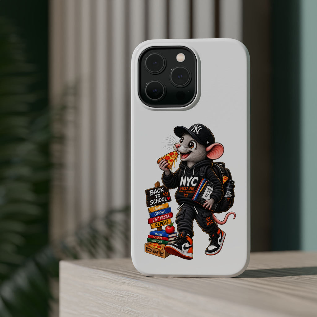 NYC Street Rat Phone Case – Magnetic Impact-Resistant iPhone Case with Back-to-School Pizza Design