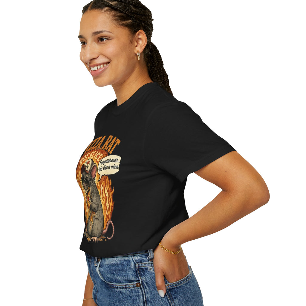 Pizza Rat Hot Slice T-Shirt — Funny Retro Rat Eating Pizza Graphic Tee