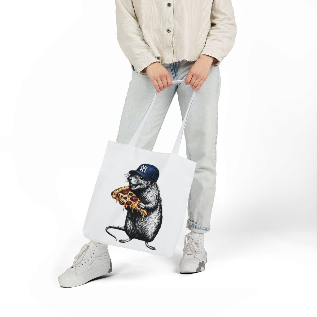 Canvas Tote — Cool Rat Wearing Yankees Cap Eating Pizza Print