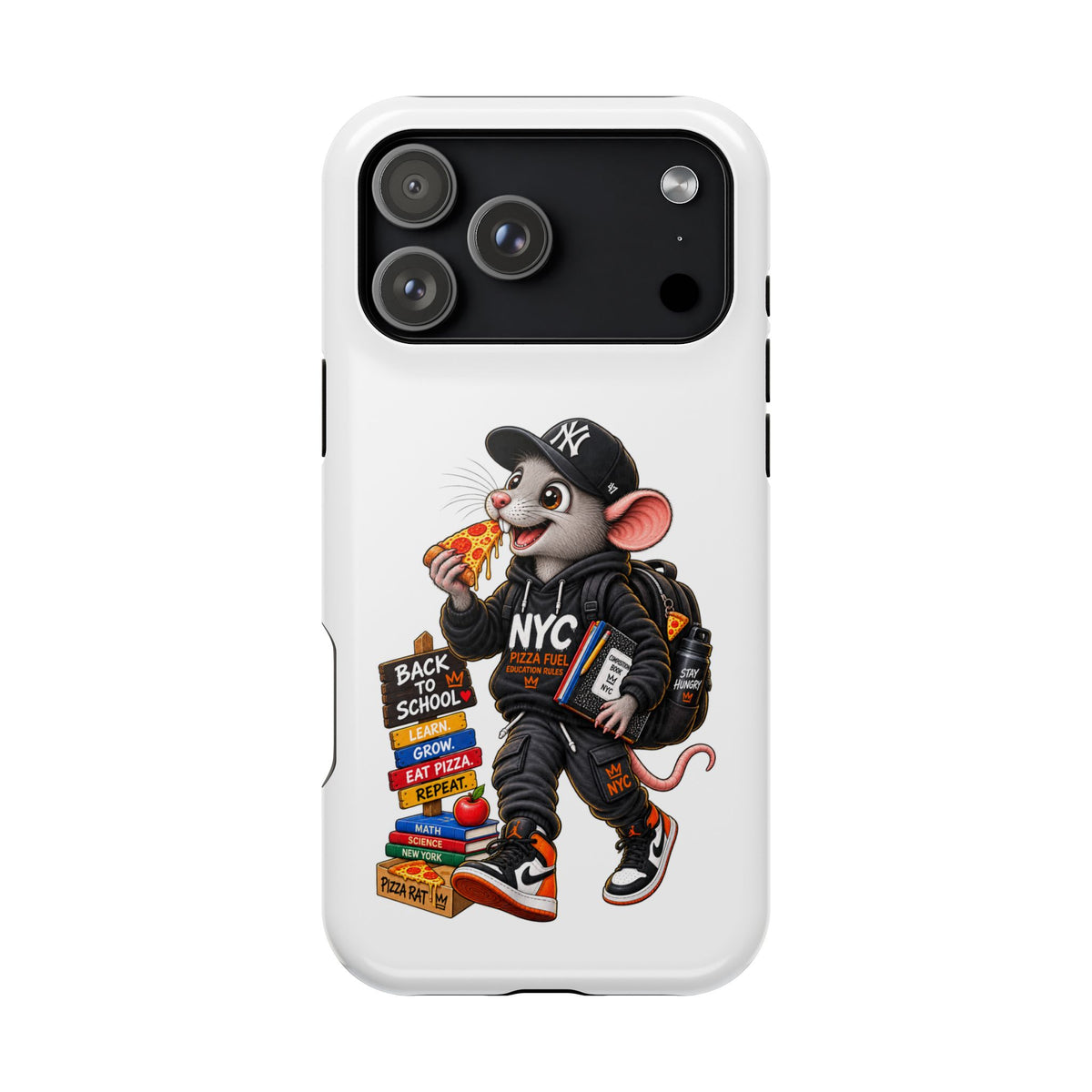 NYC Street Rat Phone Case – Magnetic Impact-Resistant iPhone Case with Back-to-School Pizza Design