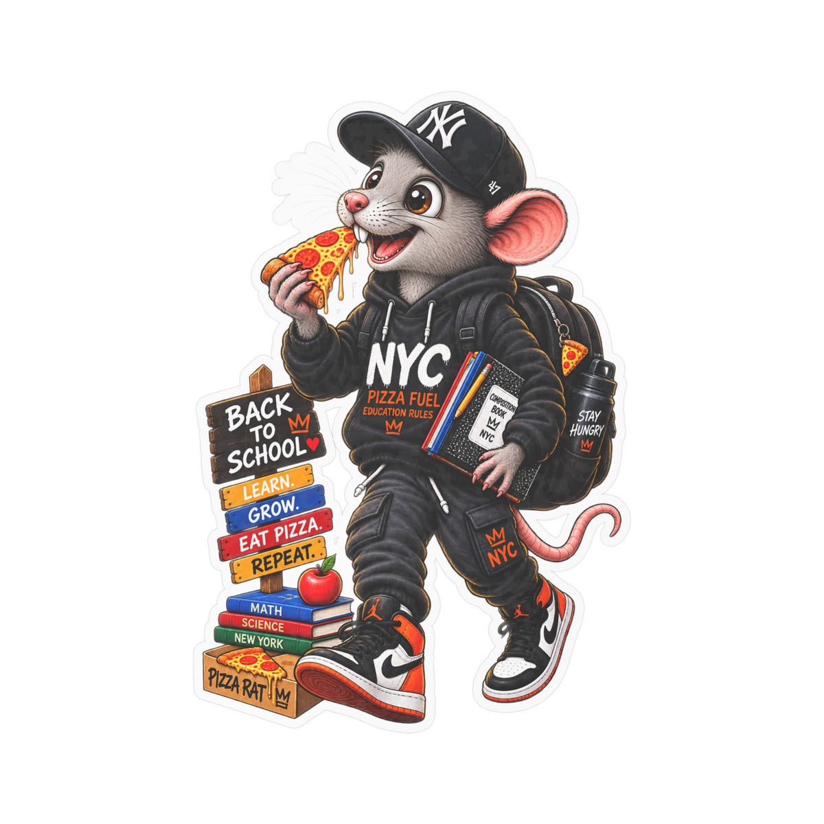 NYC Pizza Rat Sticker — Cute Streetwear Mouse Vinyl Decal (Kiss-Cut)
