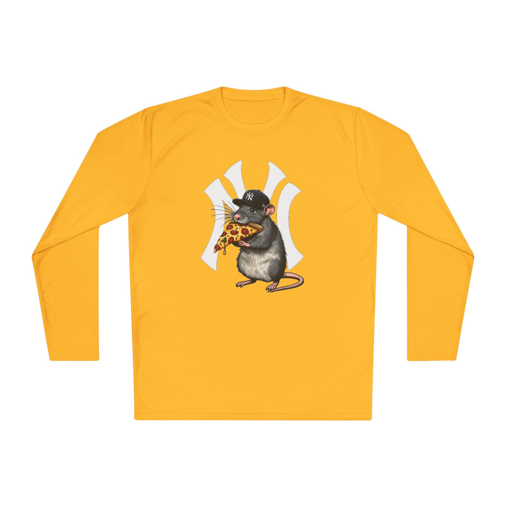 NY Yankee Rat Eating Pizza Long Sleeve Tee — Cute Baseball Logo Mashup
