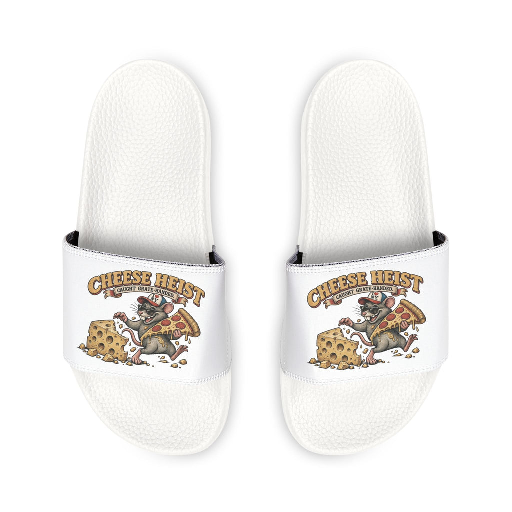 Youth Pizza Rat Slide Sandals — "Cheese First" Graphic Slides for Kids