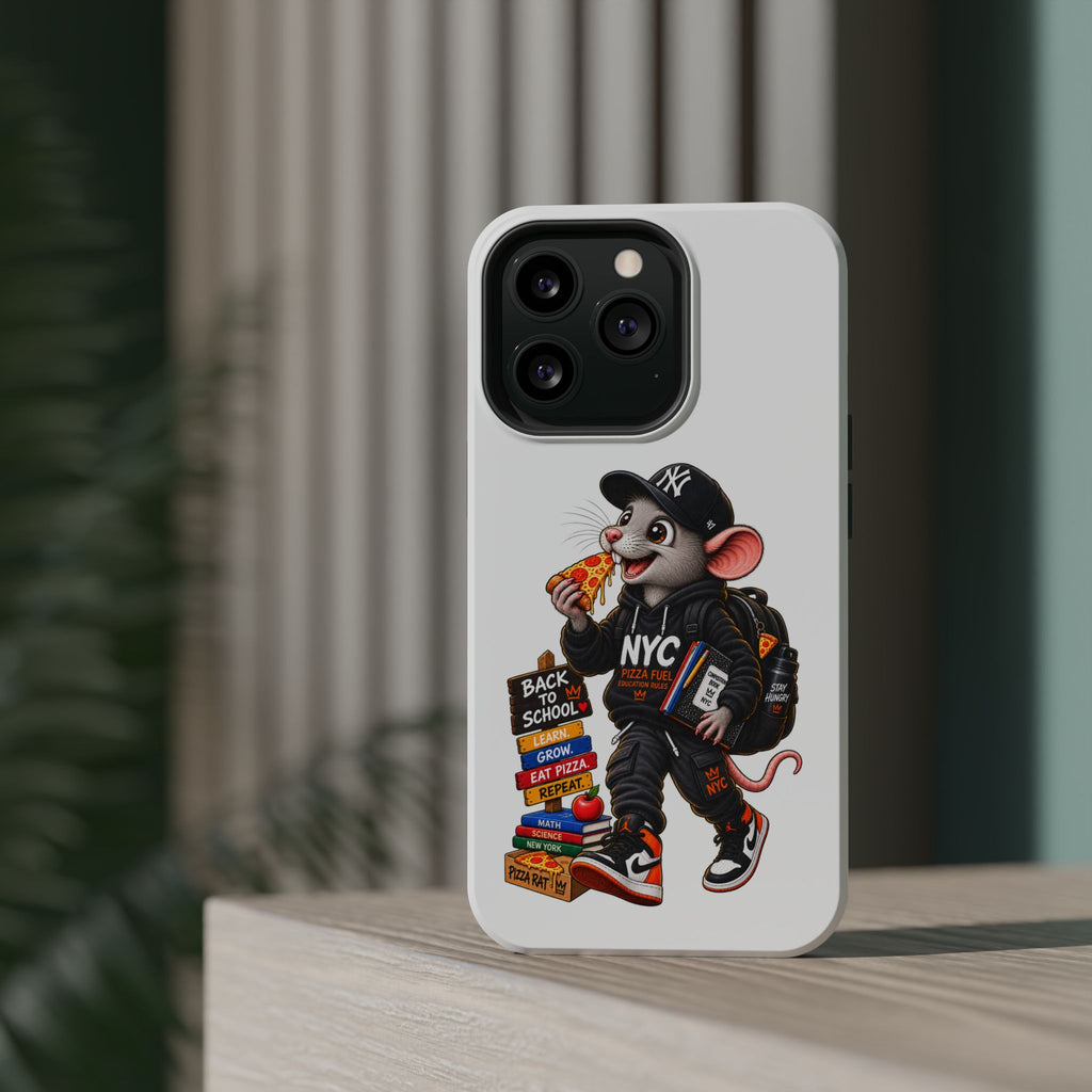NYC Street Rat Phone Case – Magnetic Impact-Resistant iPhone Case with Back-to-School Pizza Design