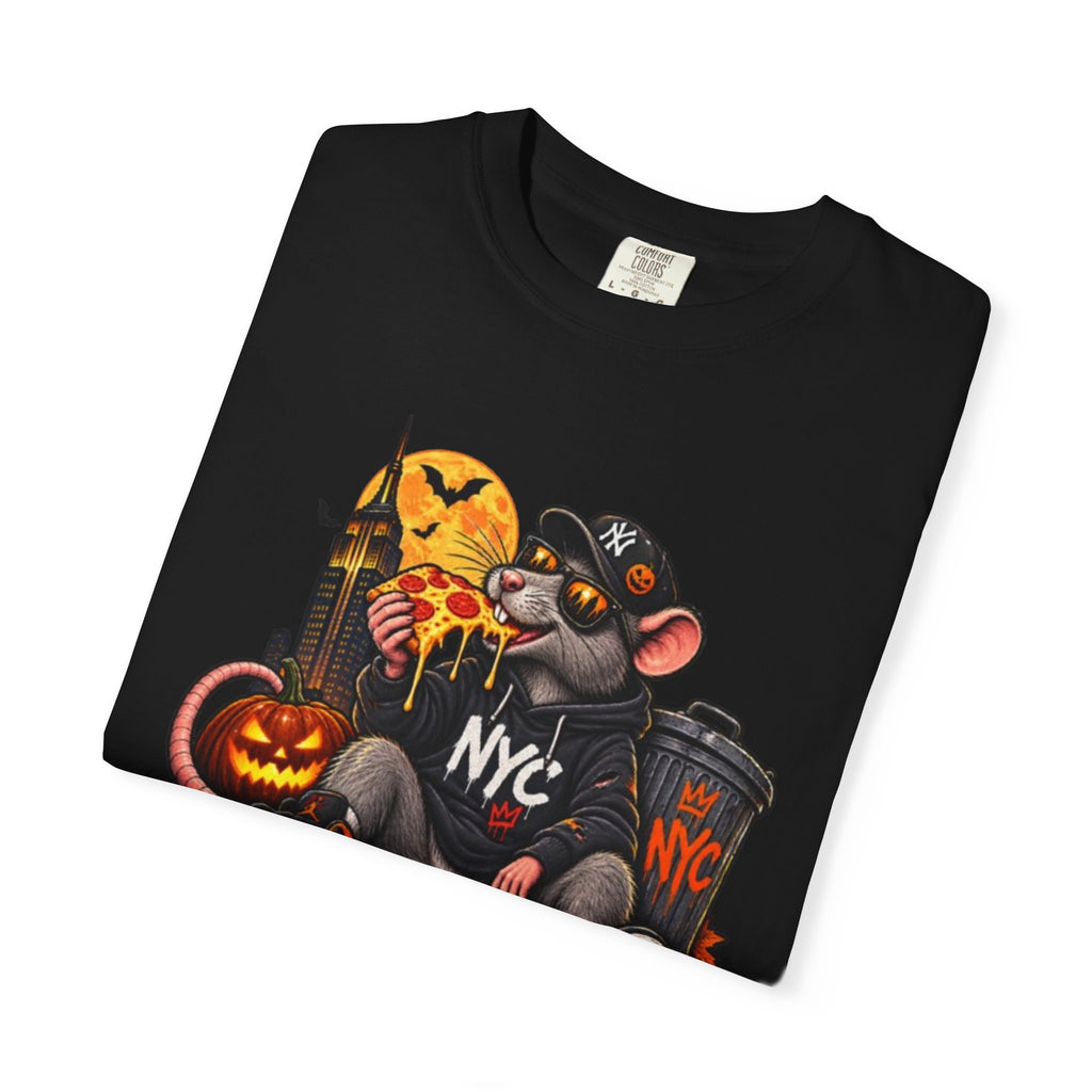 NYC Pizza Rat Halloween T-Shirt — Cute Urban Rat with Pizza & Pumpkins