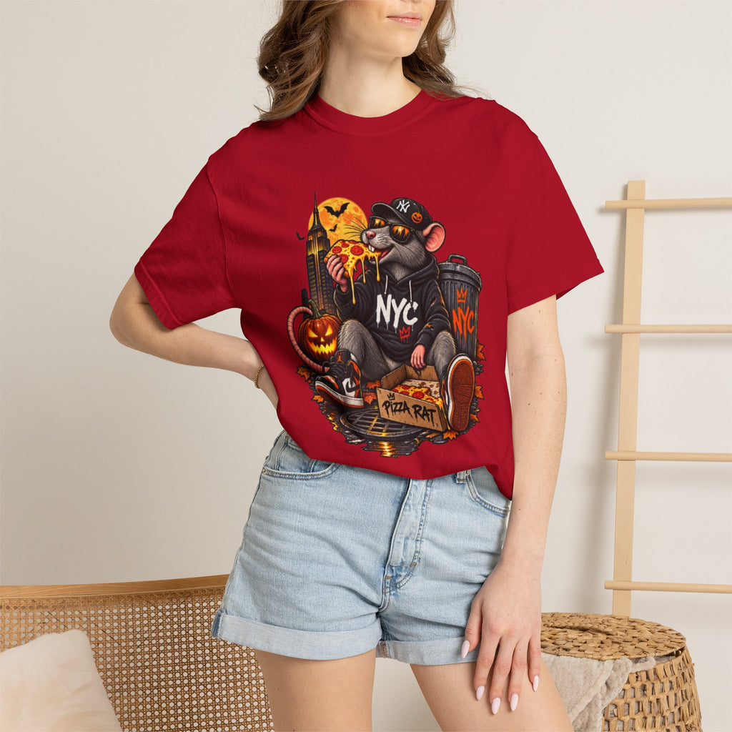 NYC Pizza Rat Halloween T-Shirt — Cute Urban Rat with Pizza & Pumpkins