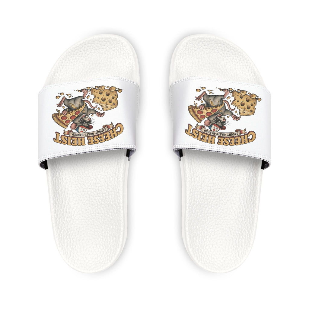 Youth Pizza Rat Slide Sandals — "Cheese First" Graphic Slides for Kids