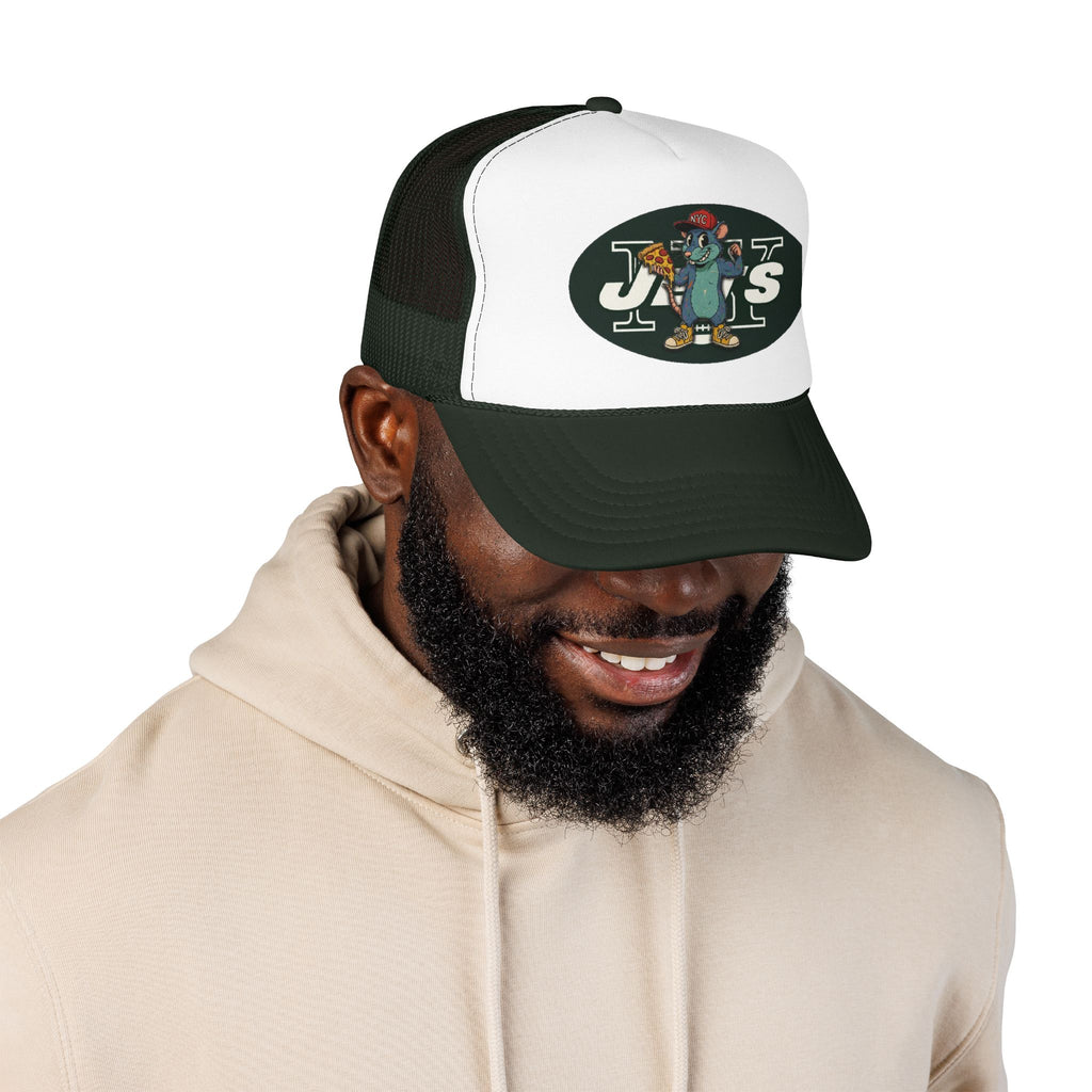 Rat Mascot Pizza Trucker Hat – Retro Sports Logo Foam Cap - NY Jets
