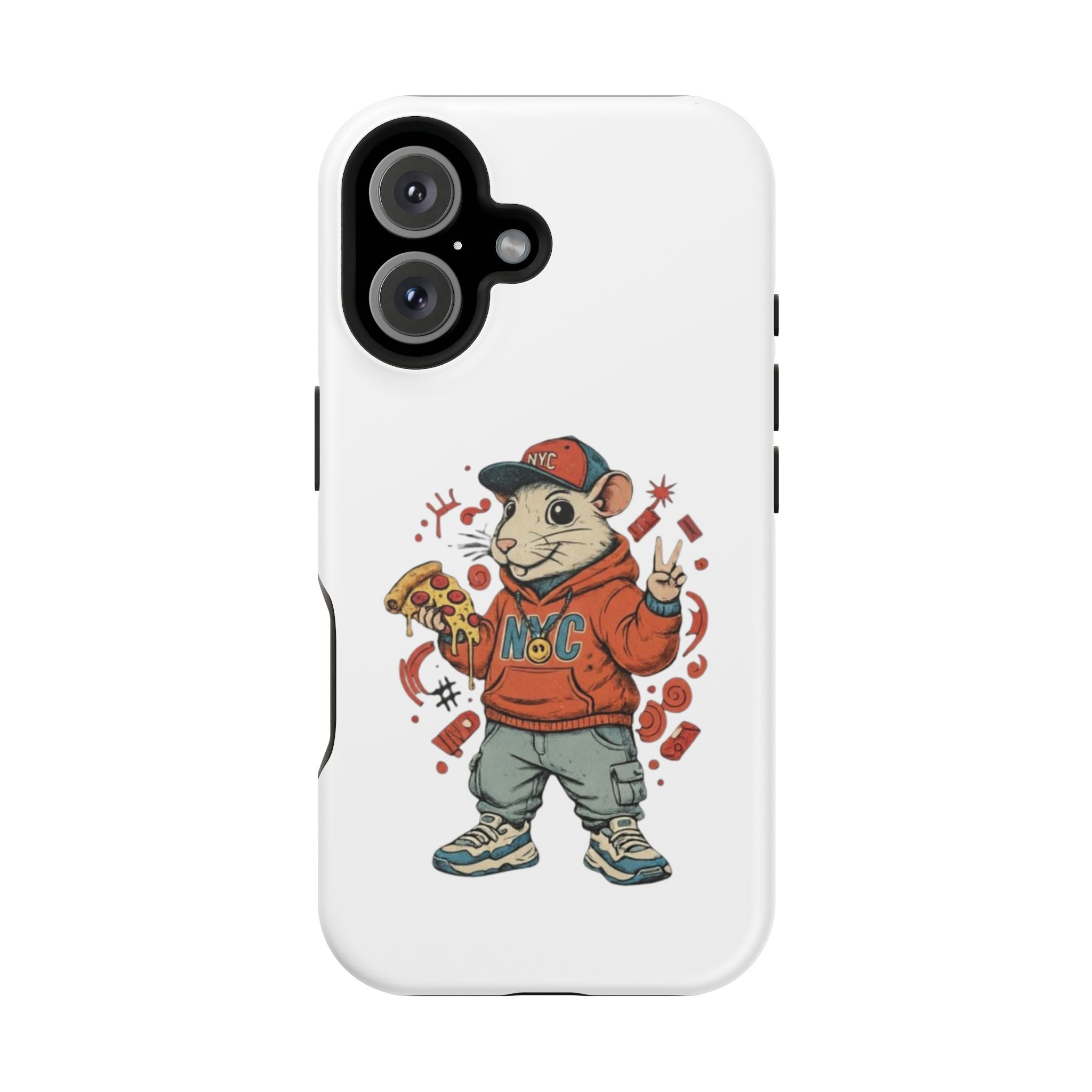 Streetwear Pizza Rat Phone Case — Magnetic Impact‑Resistant iPhone Case with Pizza Skateboard Design