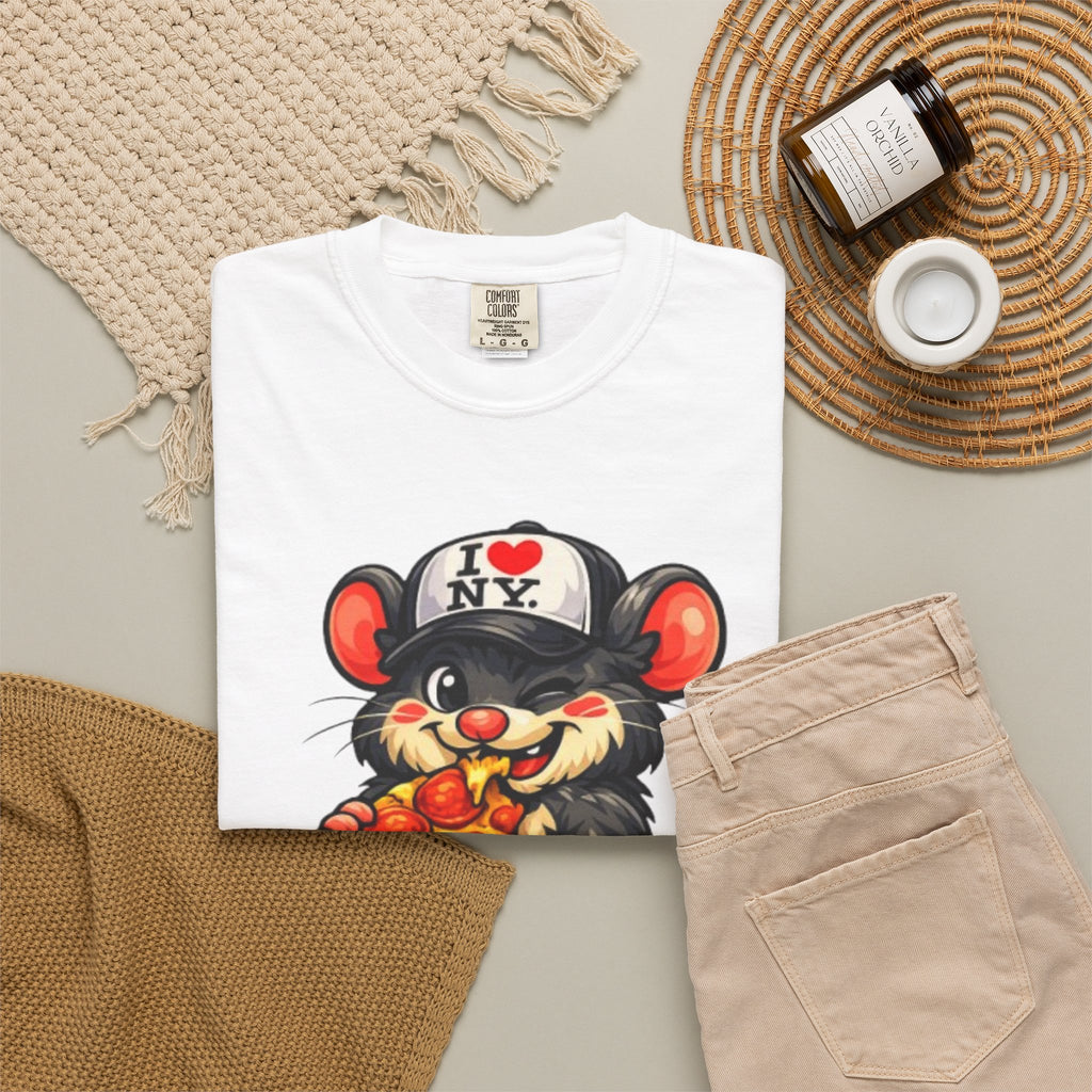 Pizza-Loving Baby Rat T-Shirt — Cute Retro Cartoon Graphic Tee