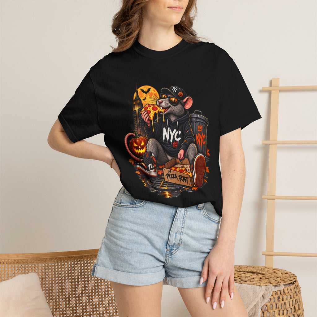 NYC Pizza Rat Halloween T-Shirt — Cute Urban Rat with Pizza & Pumpkins