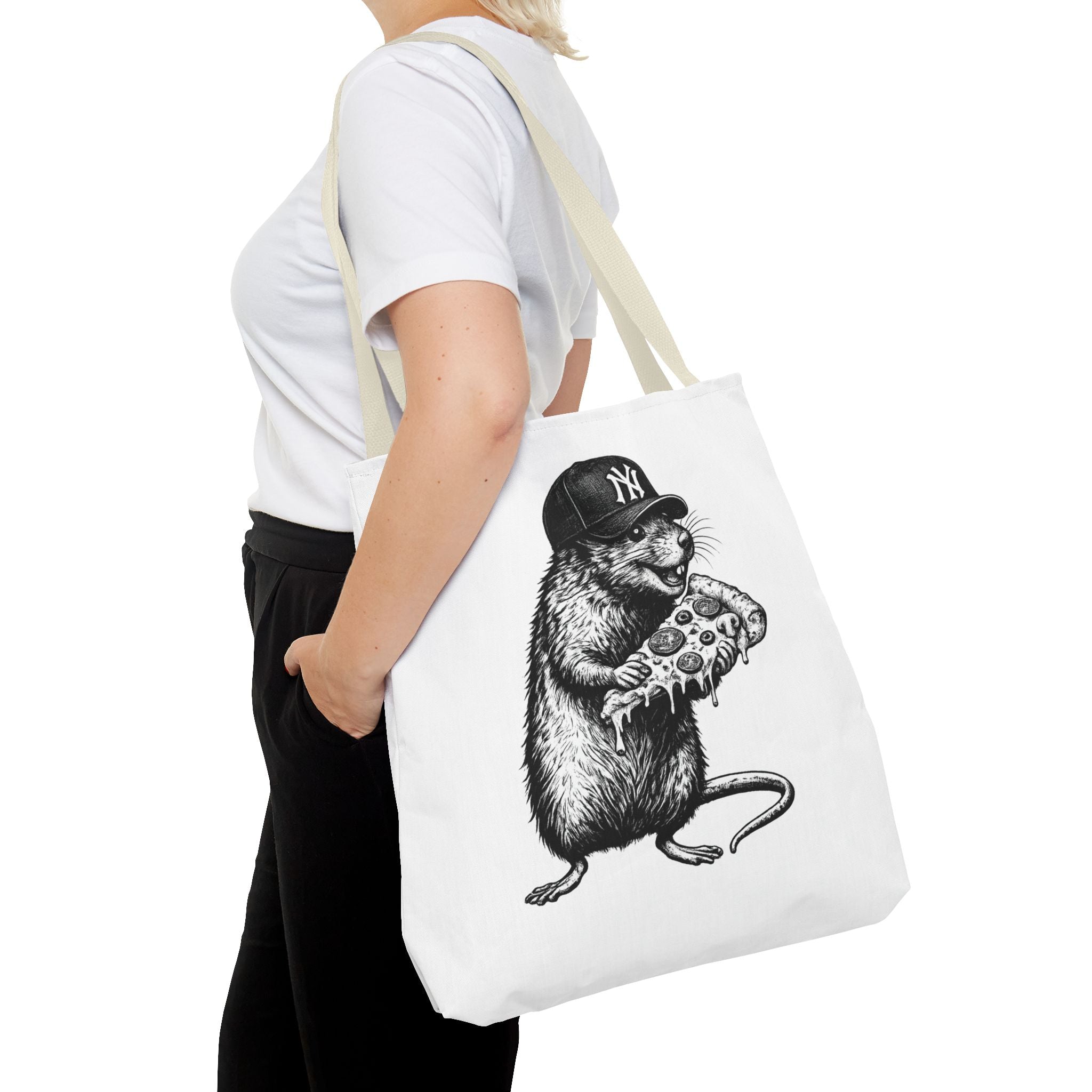 Pizza Rat Tote Bag — Cute NYC Rat Eating Pizza Canvas Tote