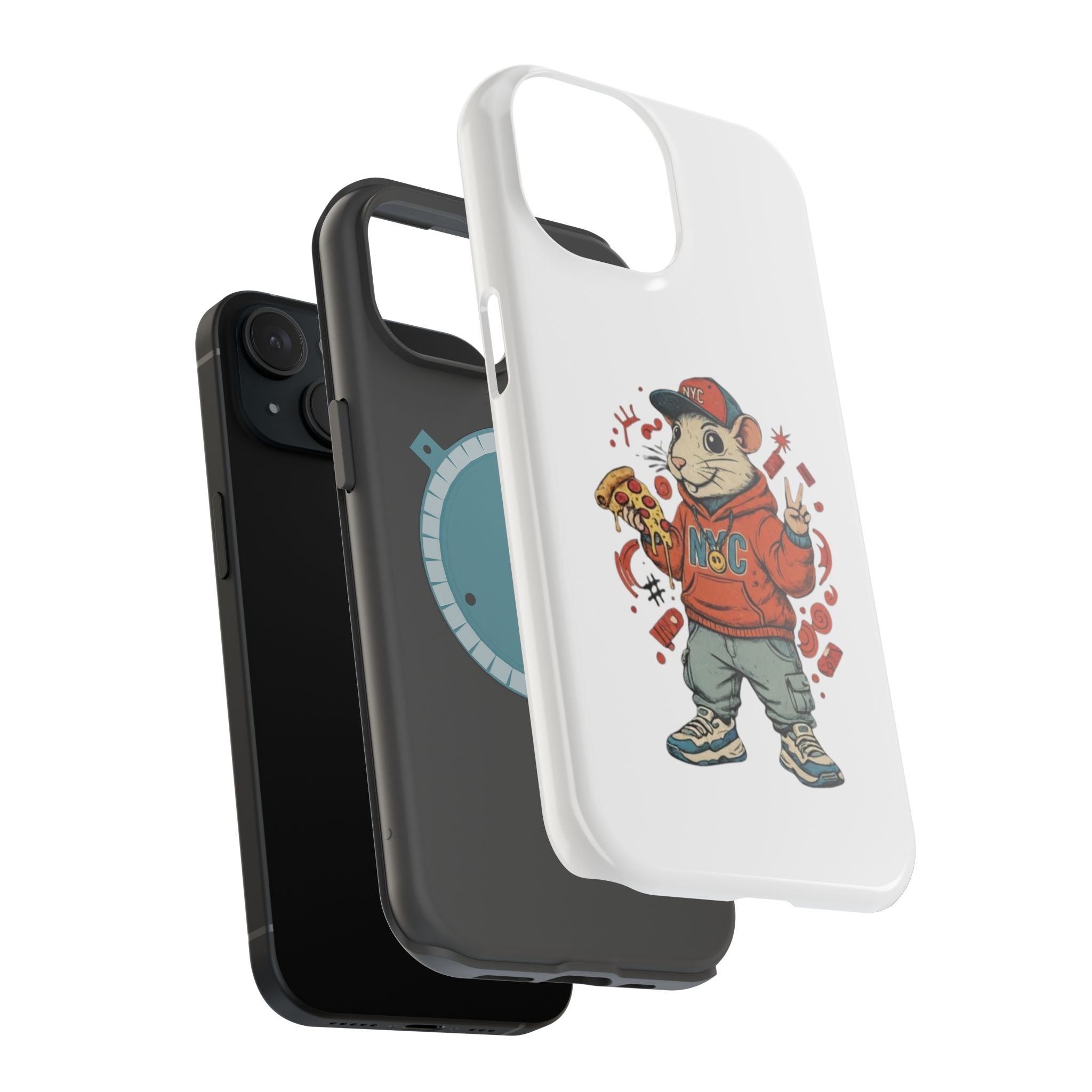 Streetwear Pizza Rat Phone Case — Magnetic Impact‑Resistant iPhone Case with Pizza Skateboard Design