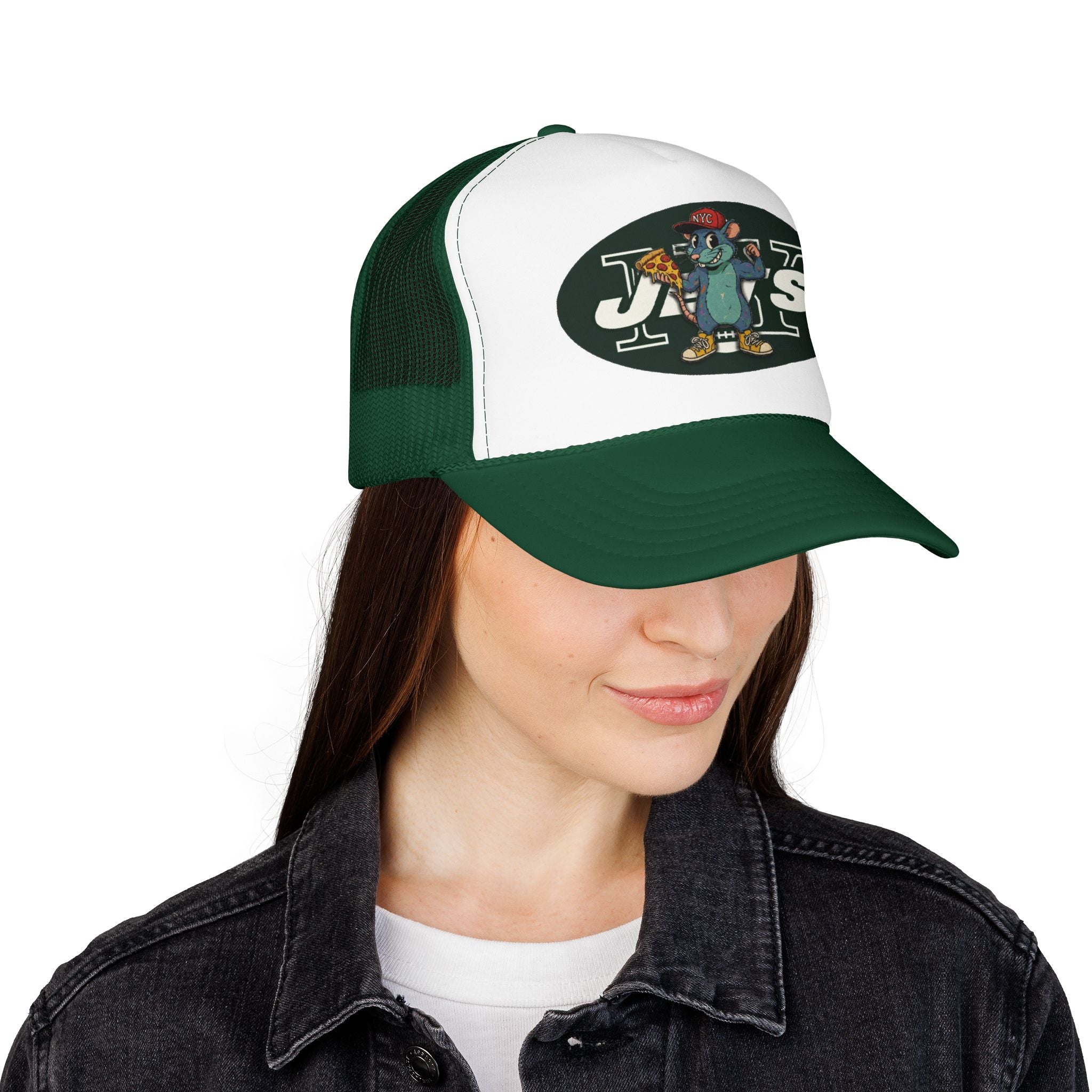 Rat Mascot Pizza Trucker Hat – Retro Sports Logo Foam Cap - NY Jets