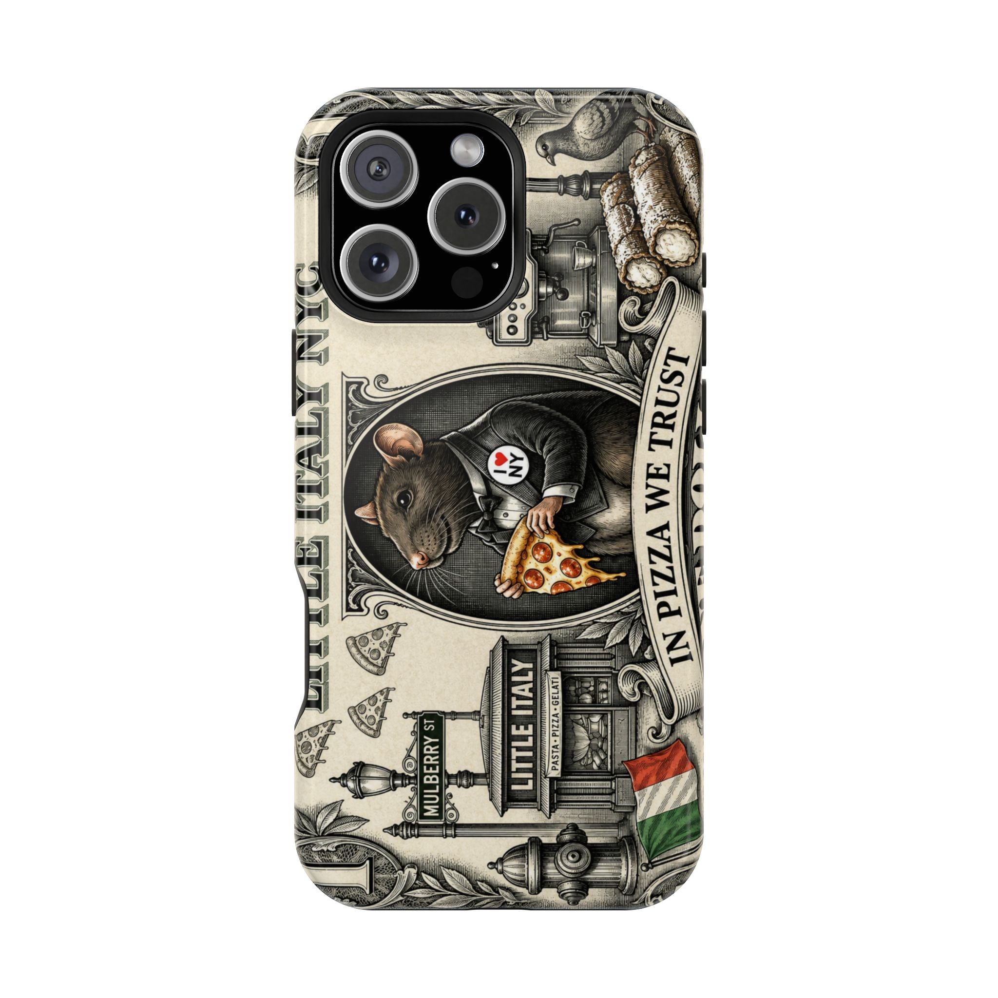 Little Italy NY Phone Case — 'In Pizza We Trust' Italy Rat Art Magnetic Impact-Resistant Case