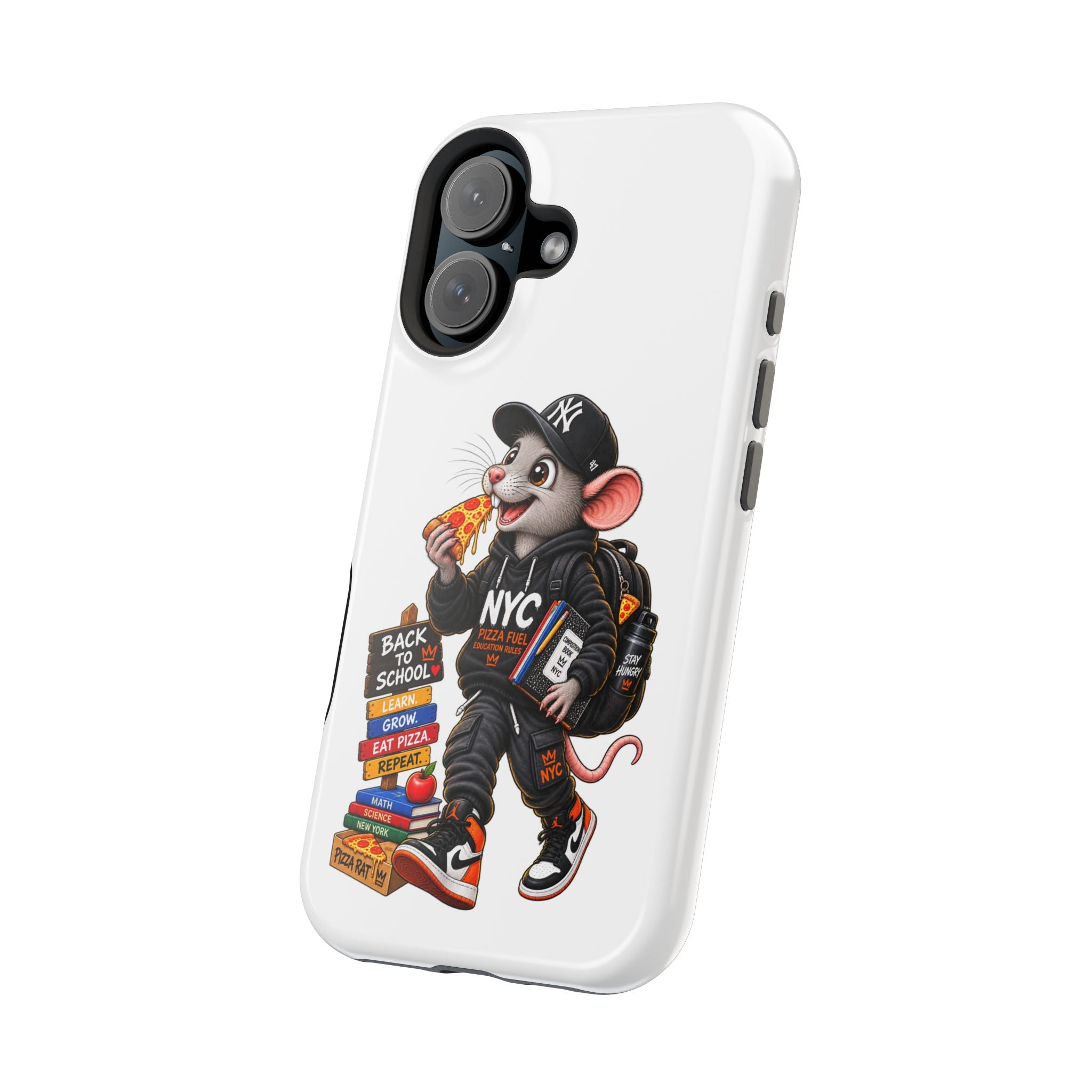 NYC Street Rat Phone Case – Magnetic Impact-Resistant iPhone Case with Back-to-School Pizza Design