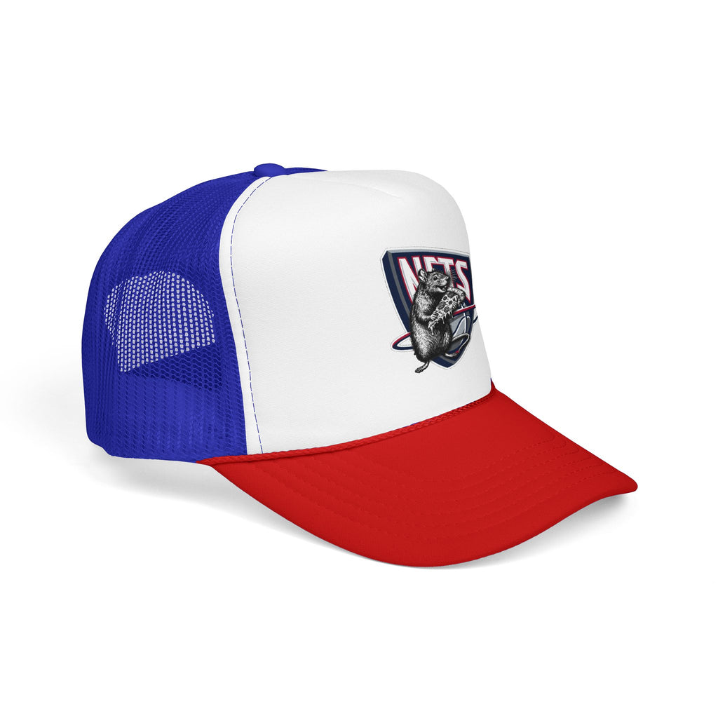 Black Trucker Hat with Retro Raccoon Patch — 'NTS' Vintage Style Foam Cap - Brooklyn Nets