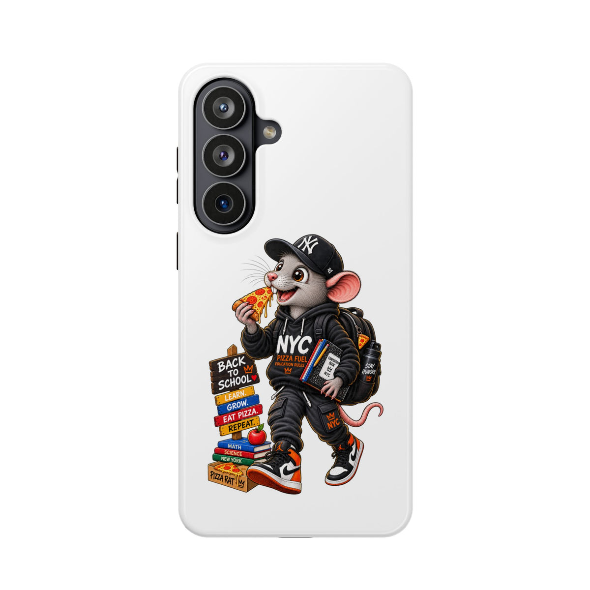 NYC Street Rat Phone Case – Magnetic Impact-Resistant iPhone Case with Back-to-School Pizza Design