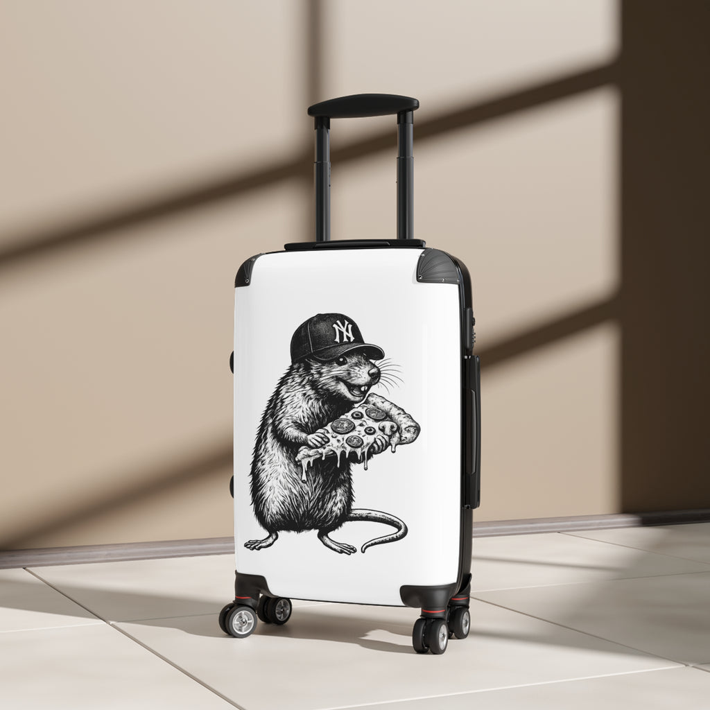 NY Rat Pizza Luggage – Cartoon Rat with Pizza Travel Suitcase