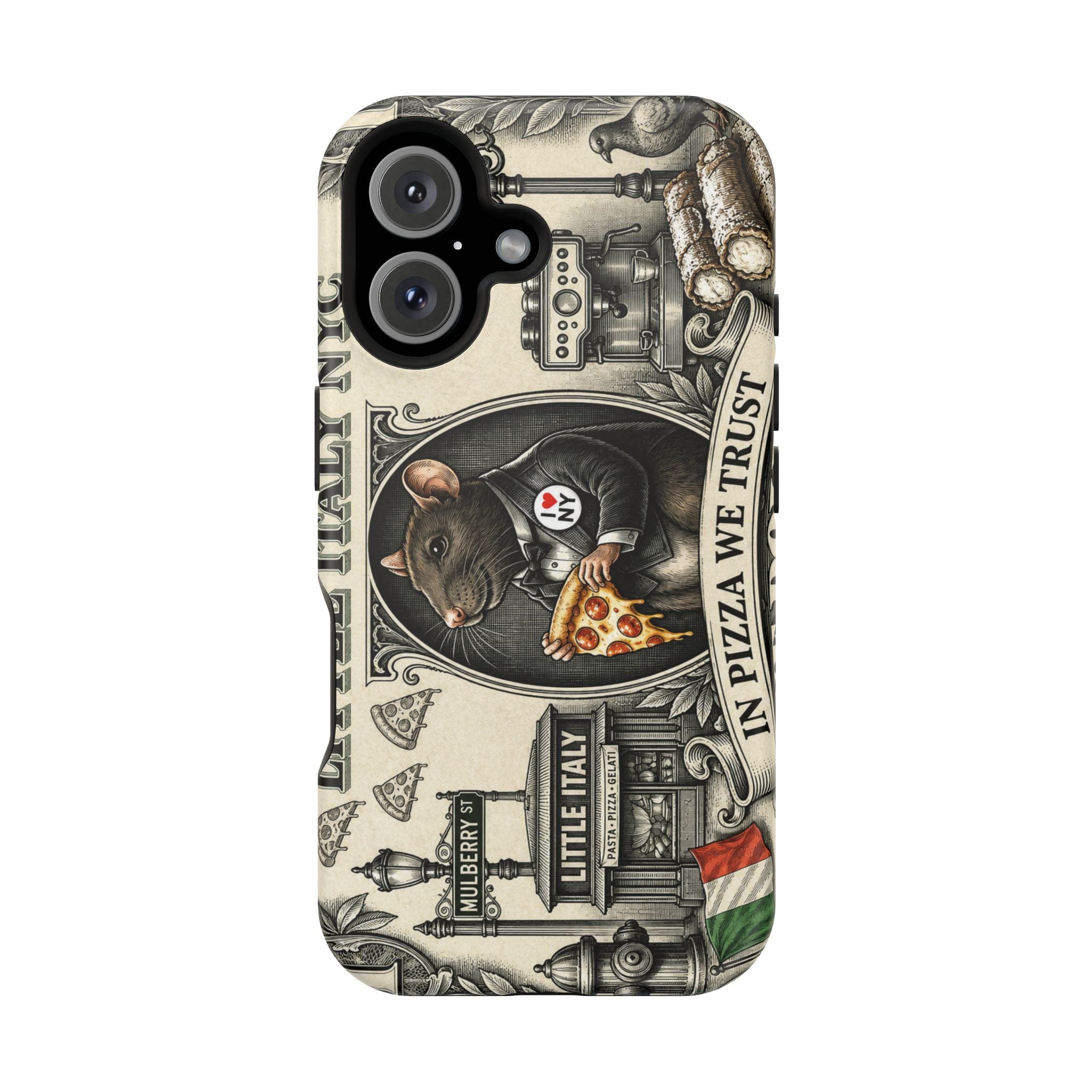 Little Italy NY Phone Case — 'In Pizza We Trust' Italy Rat Art Magnetic Impact-Resistant Case