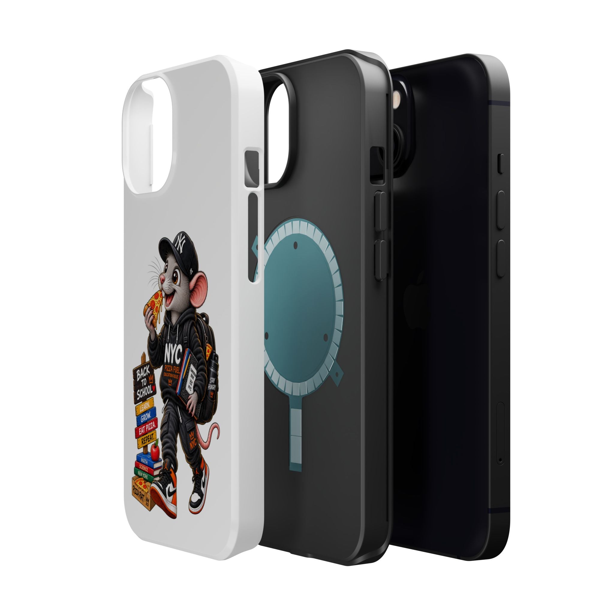 NYC Street Rat Phone Case – Magnetic Impact-Resistant iPhone Case with Back-to-School Pizza Design