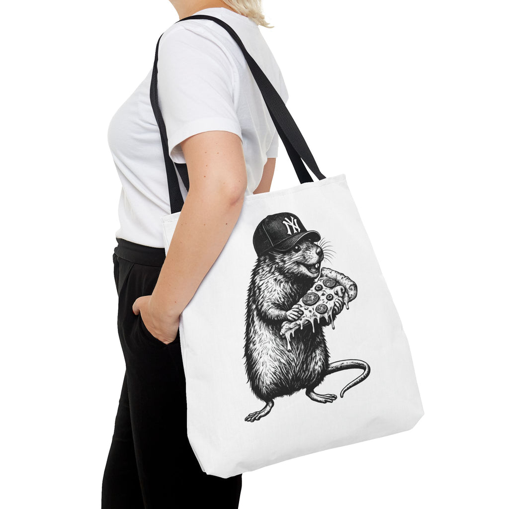 Pizza Rat Tote Bag — Cute NYC Rat Eating Pizza Canvas Tote