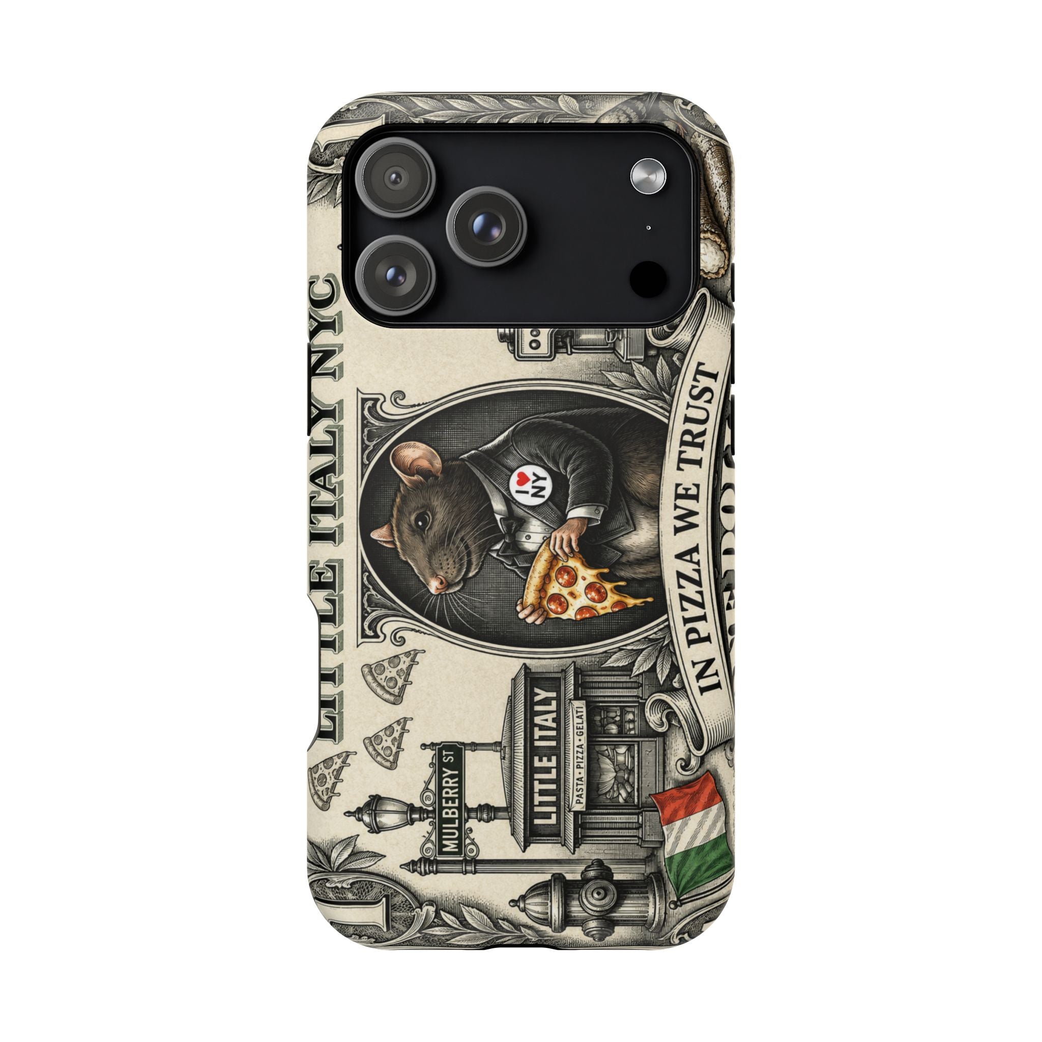 Little Italy NY Phone Case — 'In Pizza We Trust' Italy Rat Art Magnetic Impact-Resistant Case
