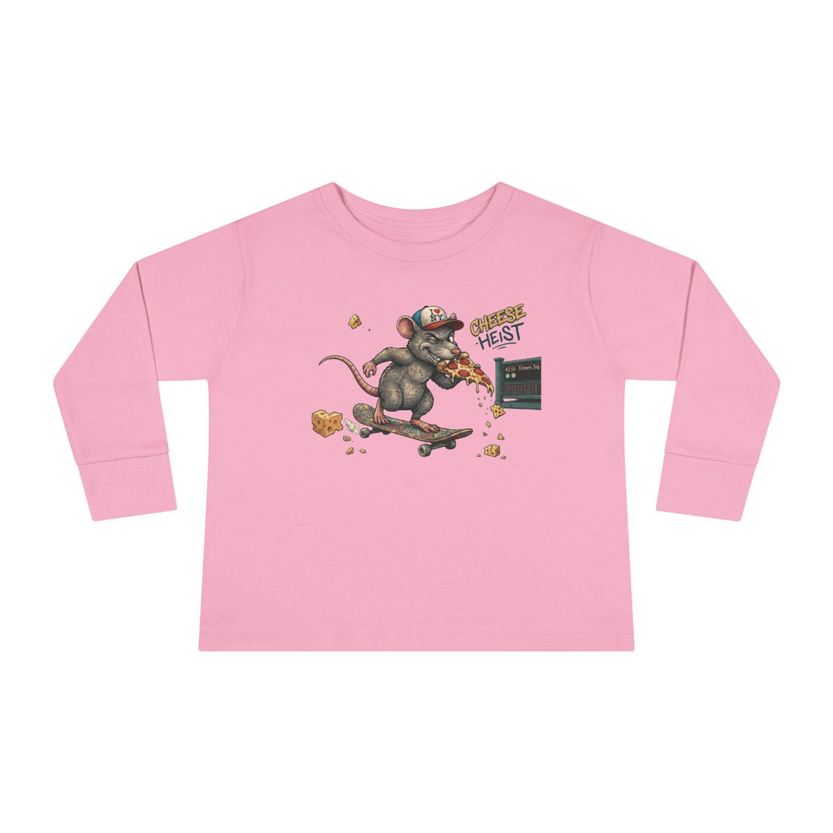 Skateboard Rat Toddler Long Sleeve Tee — Cute Skater Mouse Graphic Shirt