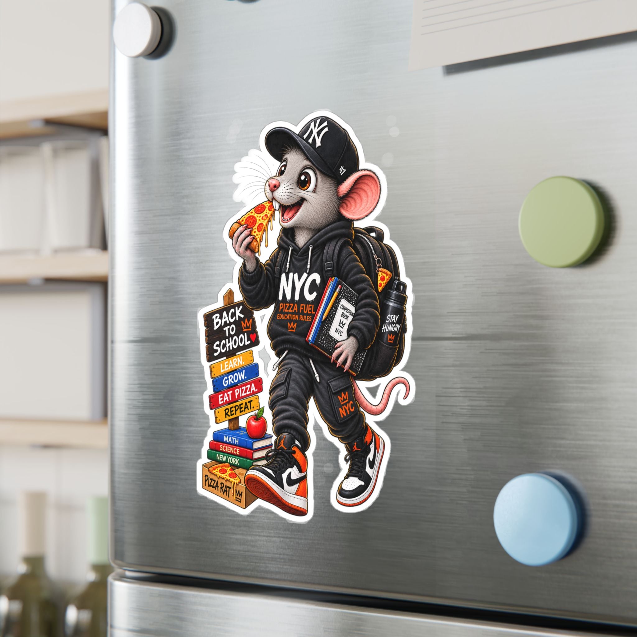 NYC Pizza Rat Sticker — Cute Streetwear Mouse Vinyl Decal (Kiss-Cut)