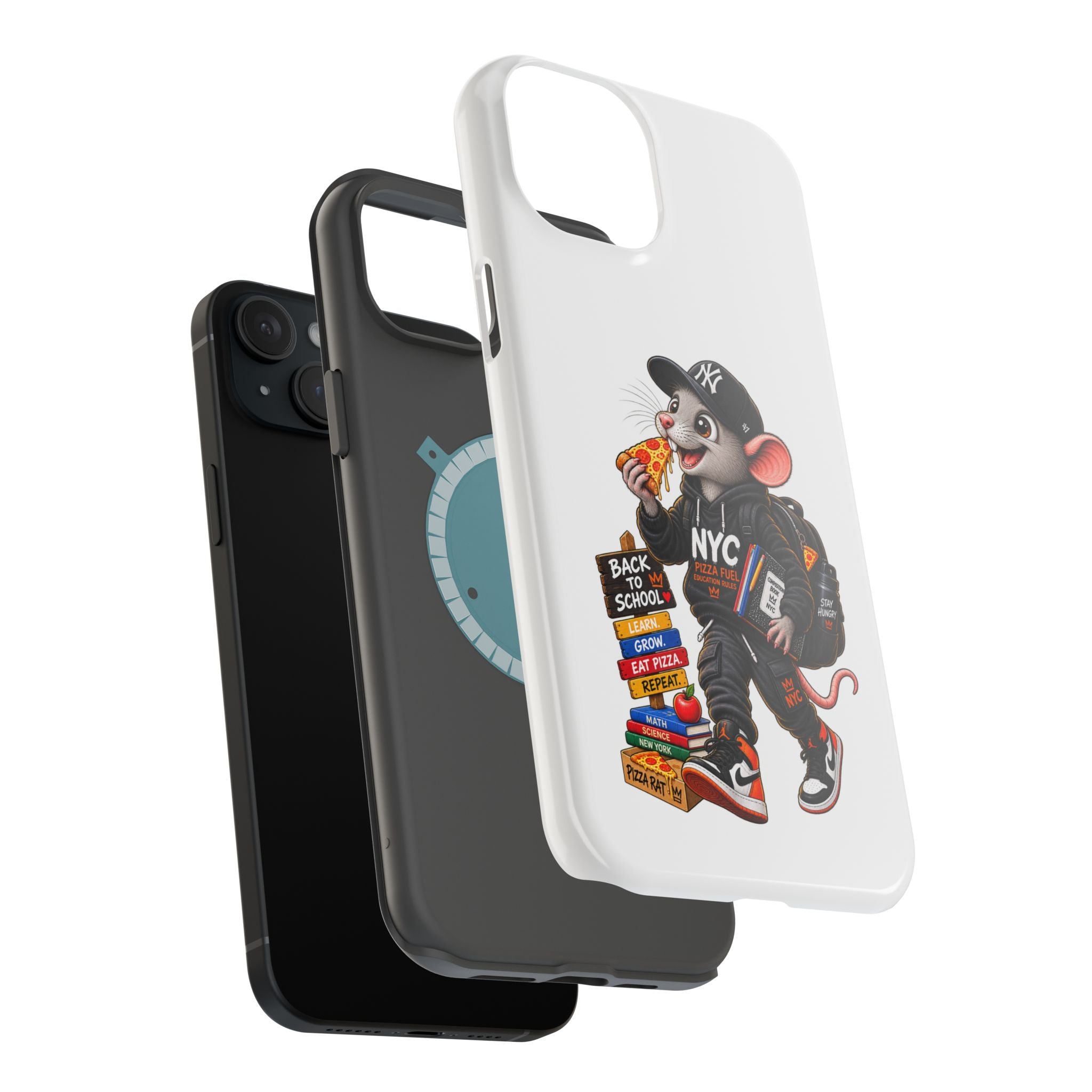 NYC Street Rat Phone Case – Magnetic Impact-Resistant iPhone Case with Back-to-School Pizza Design