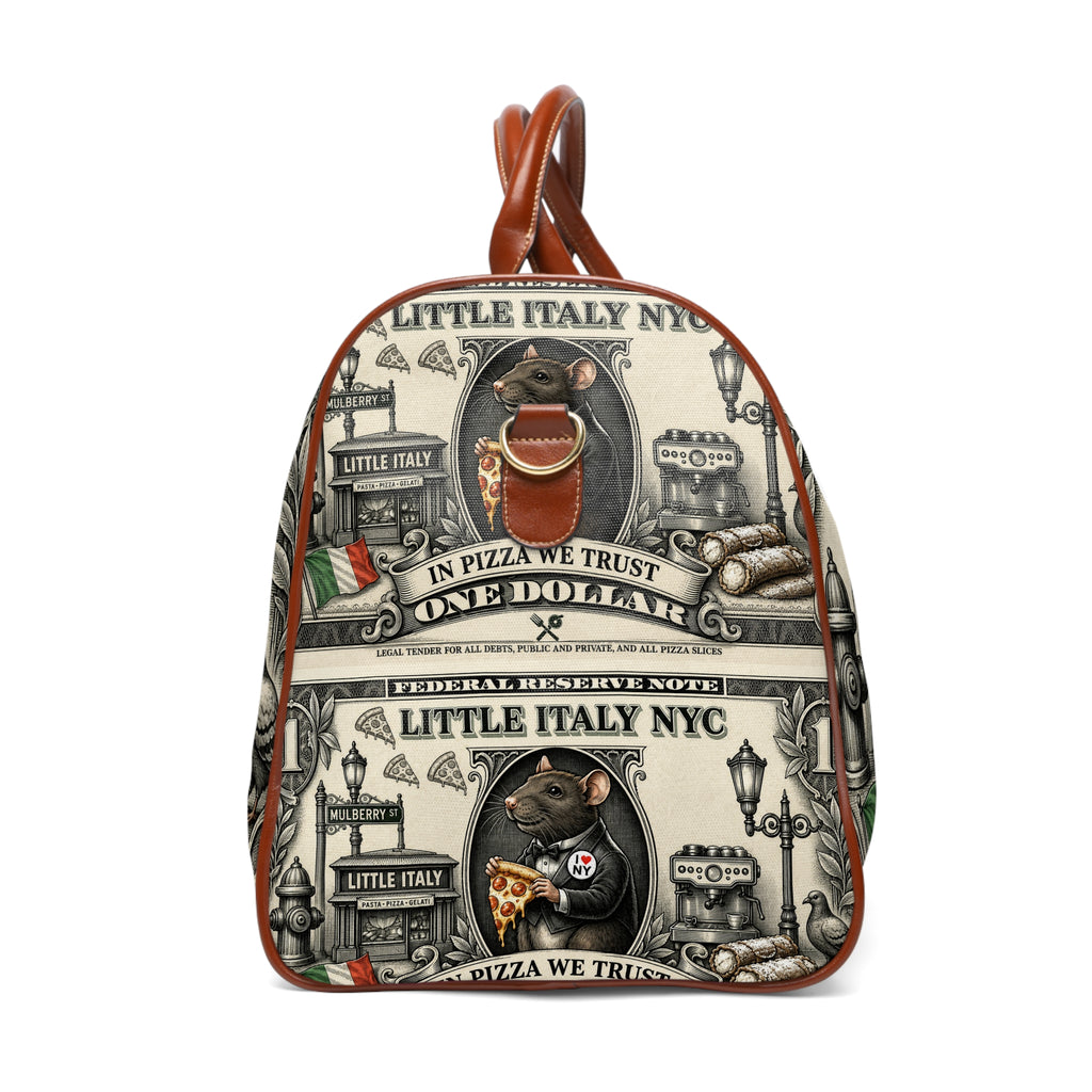 Italian Pizza Rat Waterproof Travel Bag — 'In Pizza We Trust' Duffle for Foodies & Travelers