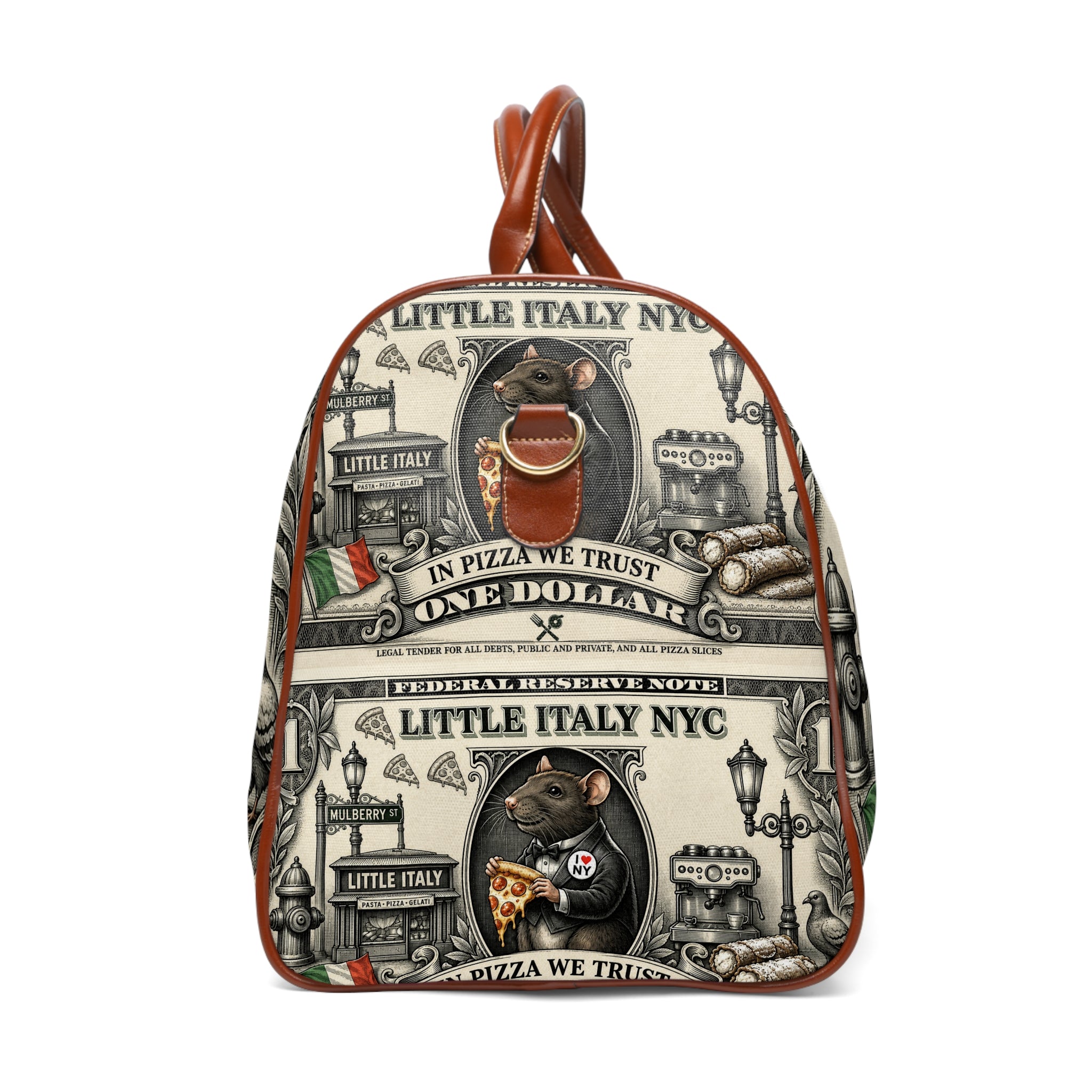 Italian Pizza Rat Waterproof Travel Bag — 'In Pizza We Trust' Duffle for Foodies & Travelers