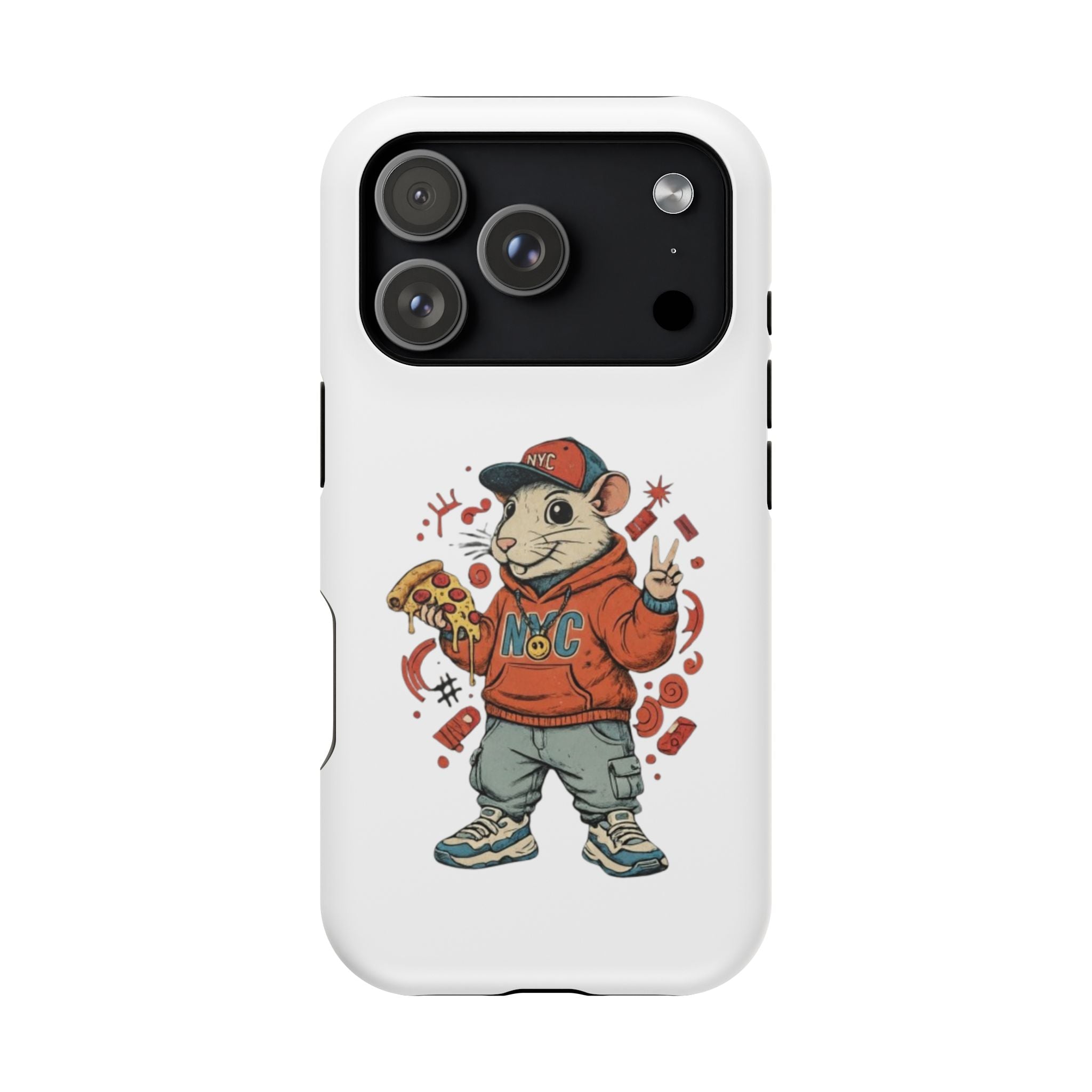 Streetwear Pizza Rat Phone Case — Magnetic Impact‑Resistant iPhone Case with Pizza Skateboard Design