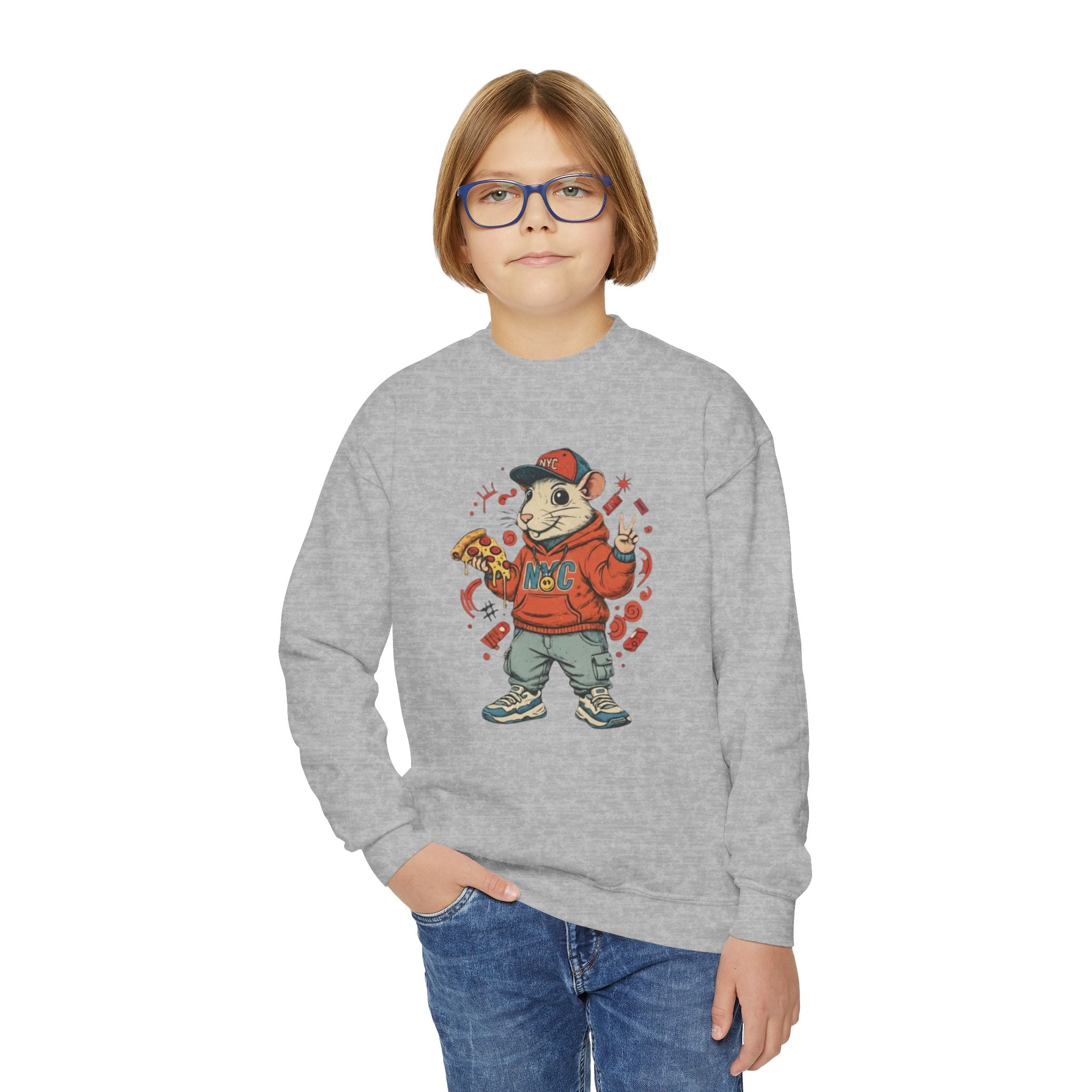 Kids Pizza Rat Crewneck Sweatshirt — Cute Rodent Streetwear