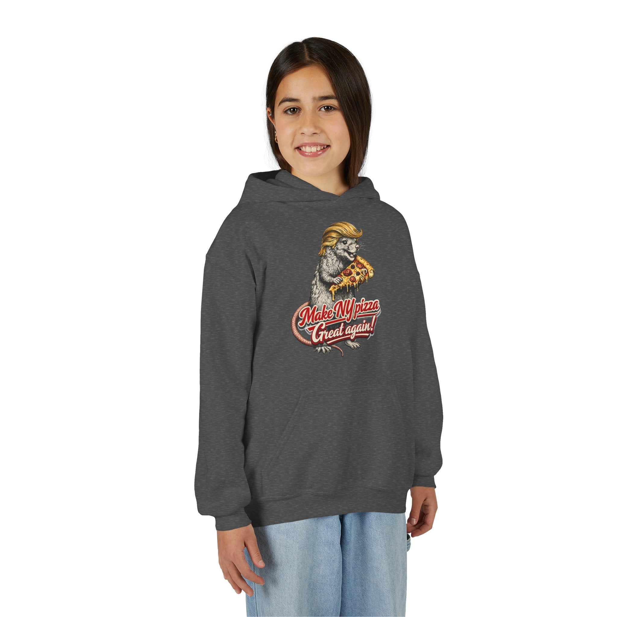 Youth Hoodie - "Make NY Pizza Great Again" Retro Pizza Lion Graphic