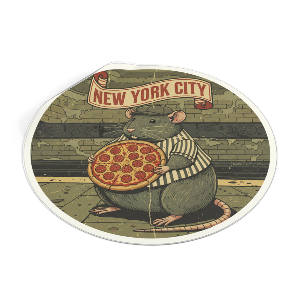 New York City Pizza Rat Round Vinyl Sticker — Retro Subway Art