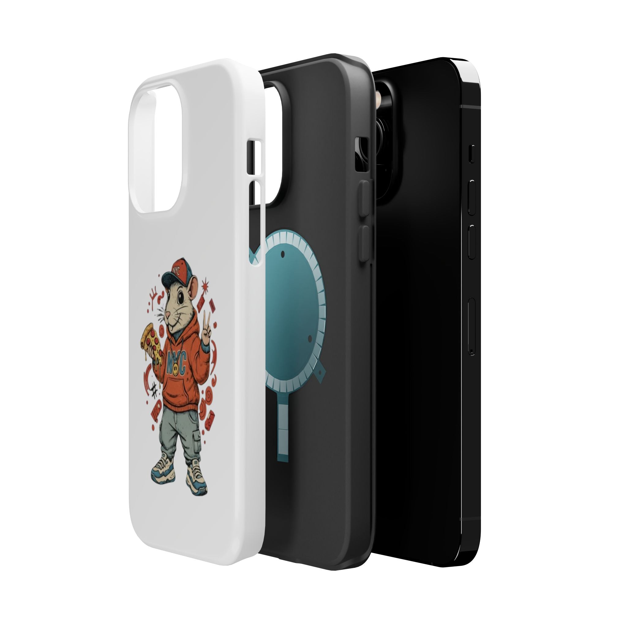 Streetwear Pizza Rat Phone Case — Magnetic Impact‑Resistant iPhone Case with Pizza Skateboard Design